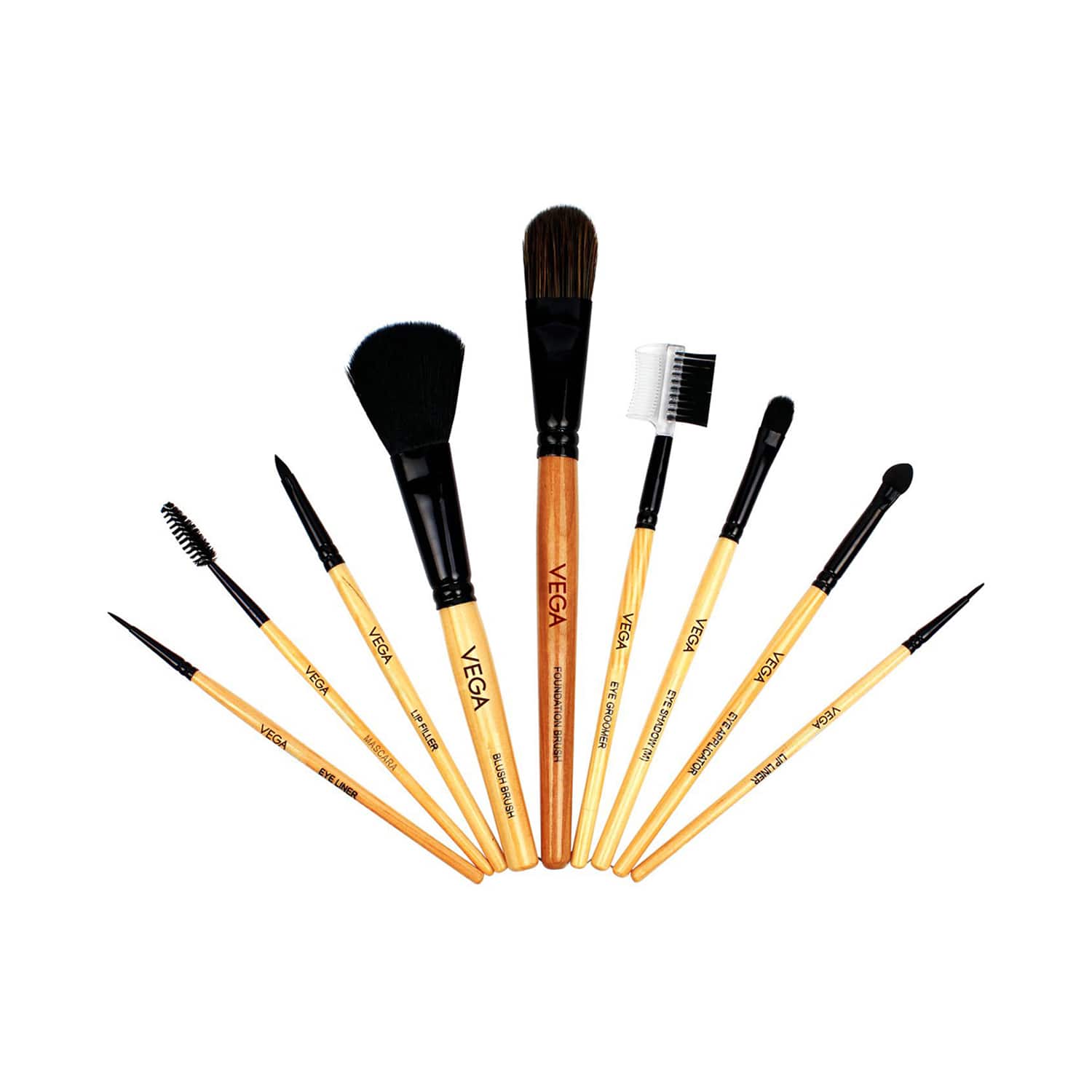 Vega | VEGA 9-in-1 Professional Makeup Brush Set - Wooden 9 Pieces (EVS-09) (176 g)