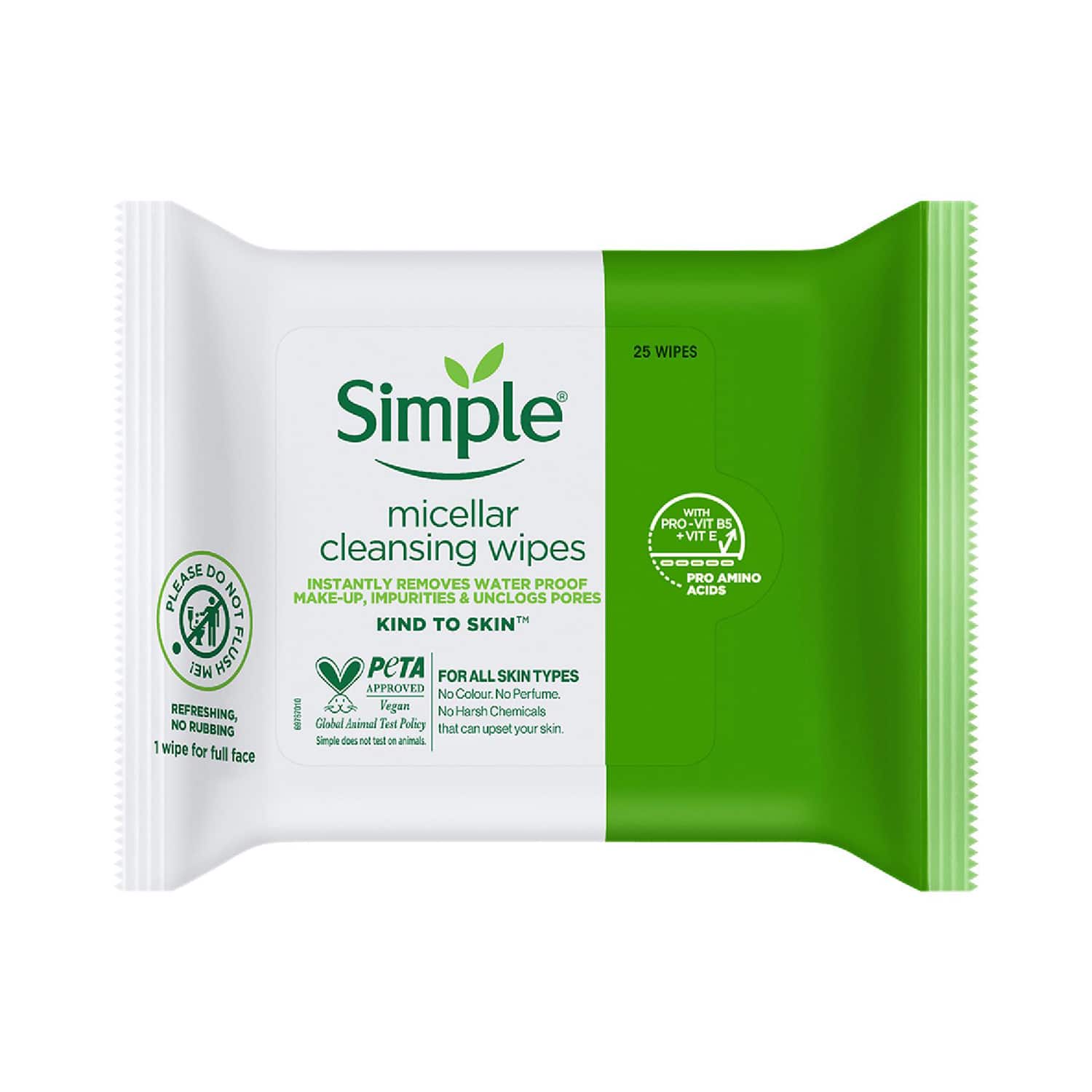 Simple | Simple Kind To Skin Micellar Cleansing Wipes (25 Pcs)