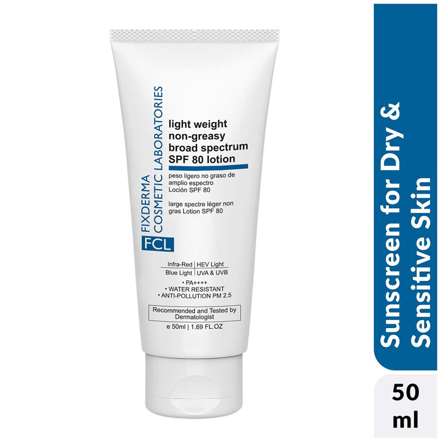 FCL | Fixderma Cosmetic Laboratories Sunscreen - SPF 80 PA++++ Light Weight Non- Greasy Broad Spectrum SPF (50ml)