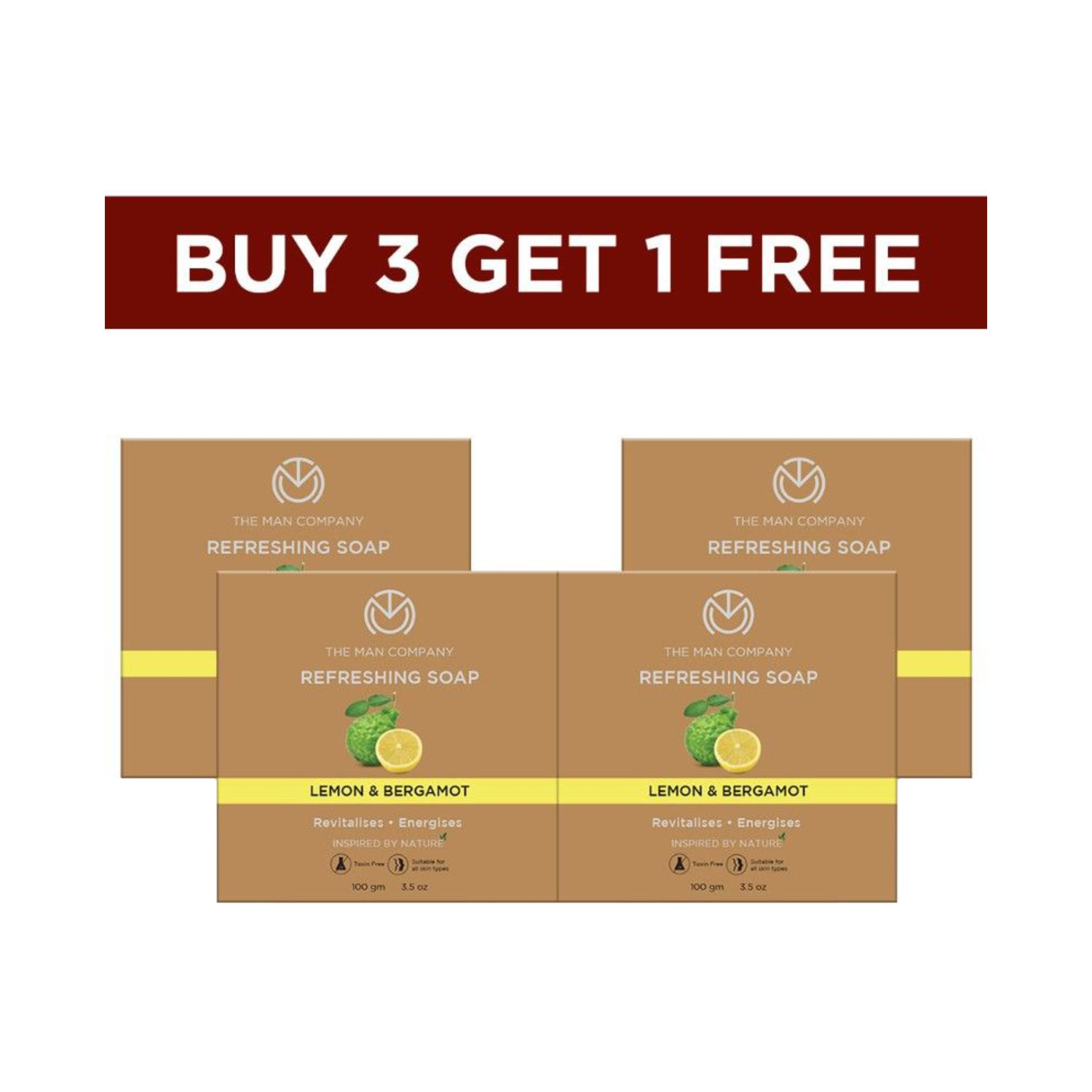 The Man Company | The Man Company Lemon & Bergamot Refreshing Soap Buy 3 Get 1 Free (4Pcs)