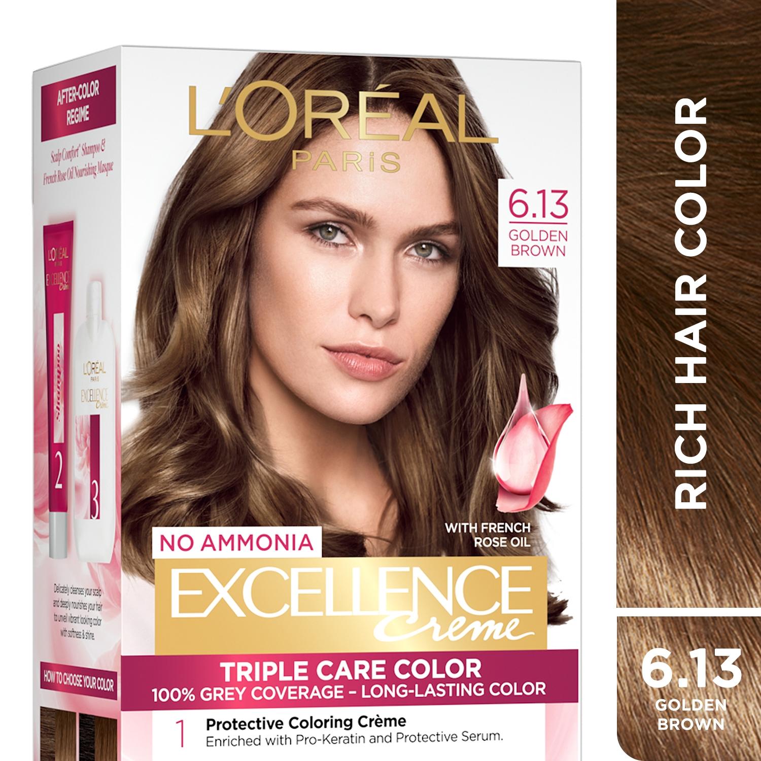 L'Oreal Paris Excellence Creme Hair Color, 6.13 Golden Brown, 72ml+100g
