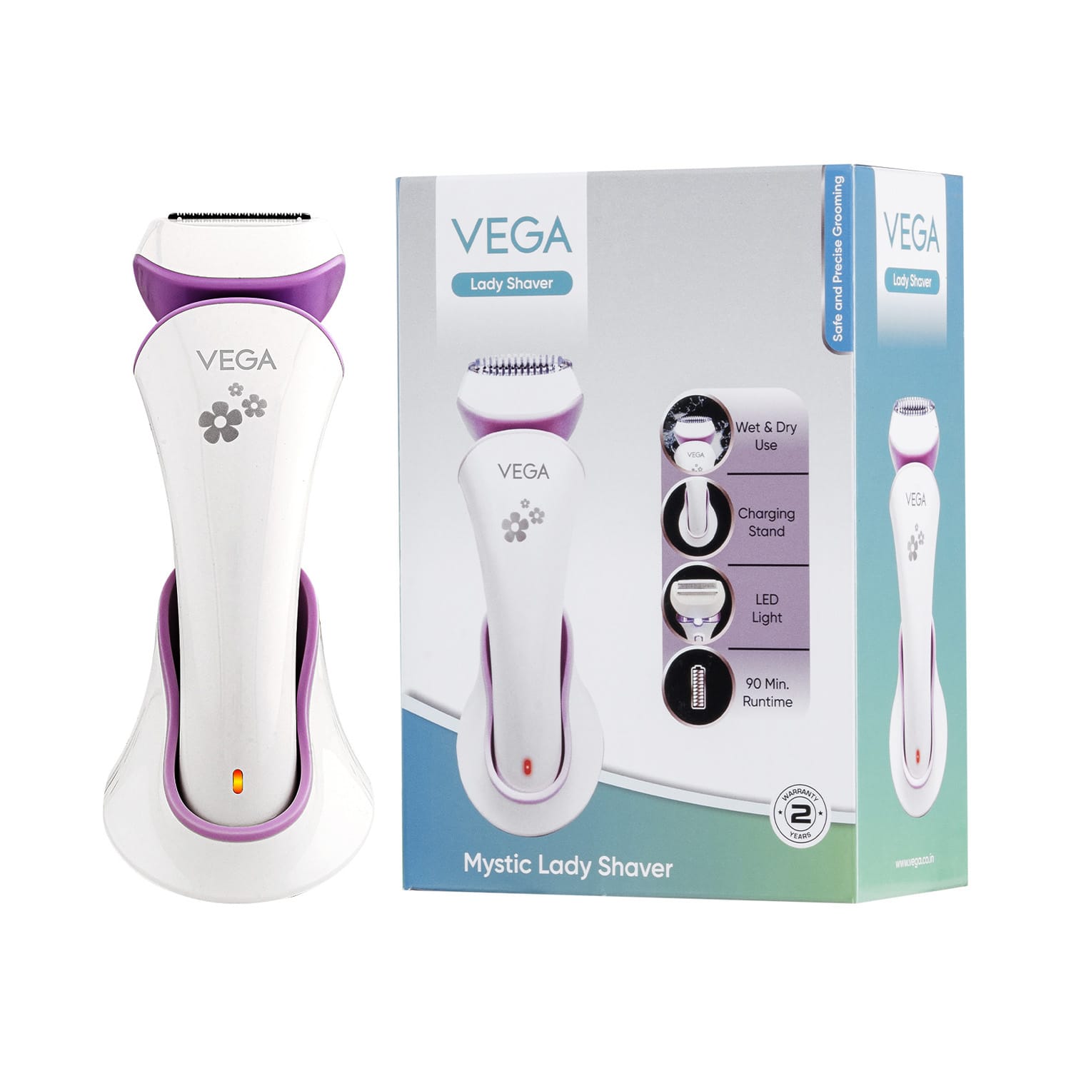 Vega | Vega Mystic Lady Shaver for Women with 90 Mins Runtime IPX 6 Waterproof (VHLS-02) (123 g)