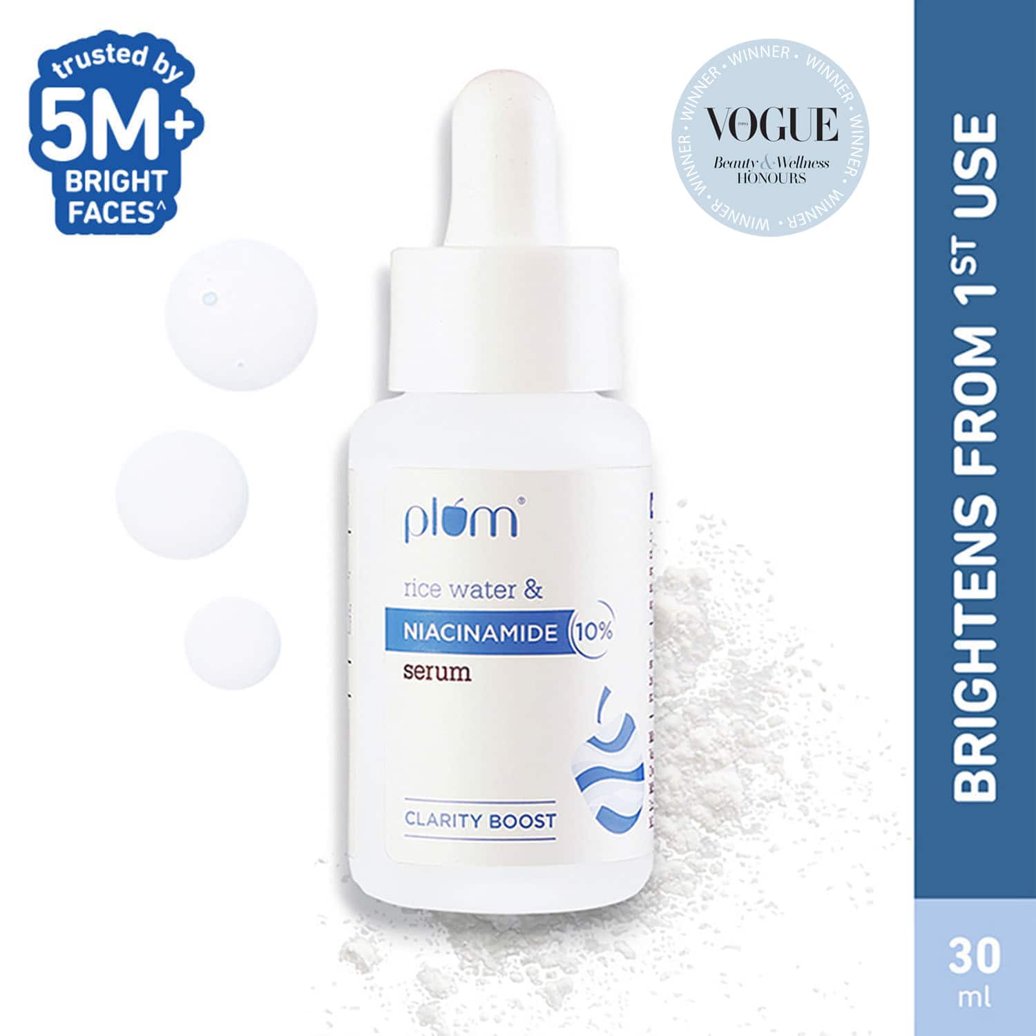 Plum | Plum 10% Niacinamide Brightening Face Serum, Rice Water & Ferment-Fades Blemishes & Acne Mark (30ml)