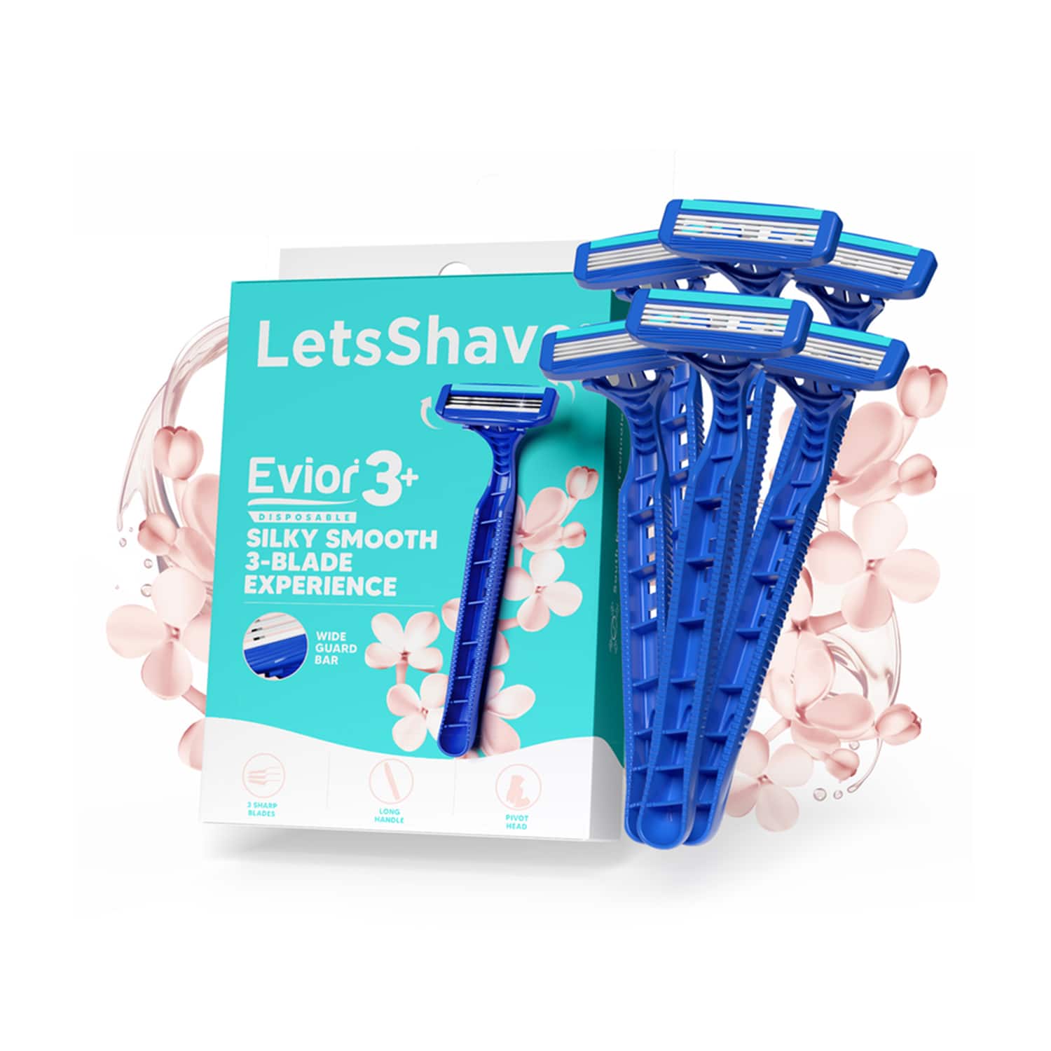 LetsShave | LetsShave Evior 3 Plus Disposable Razor - Pink, White (6 Pcs)