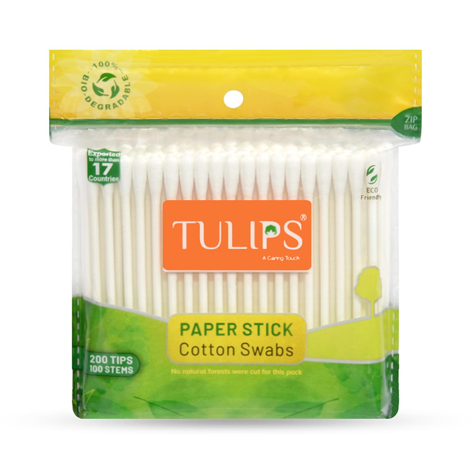 Tulips | Tulips Paper Stick Cotton Buds With Zipper Bag - (100Pcs)