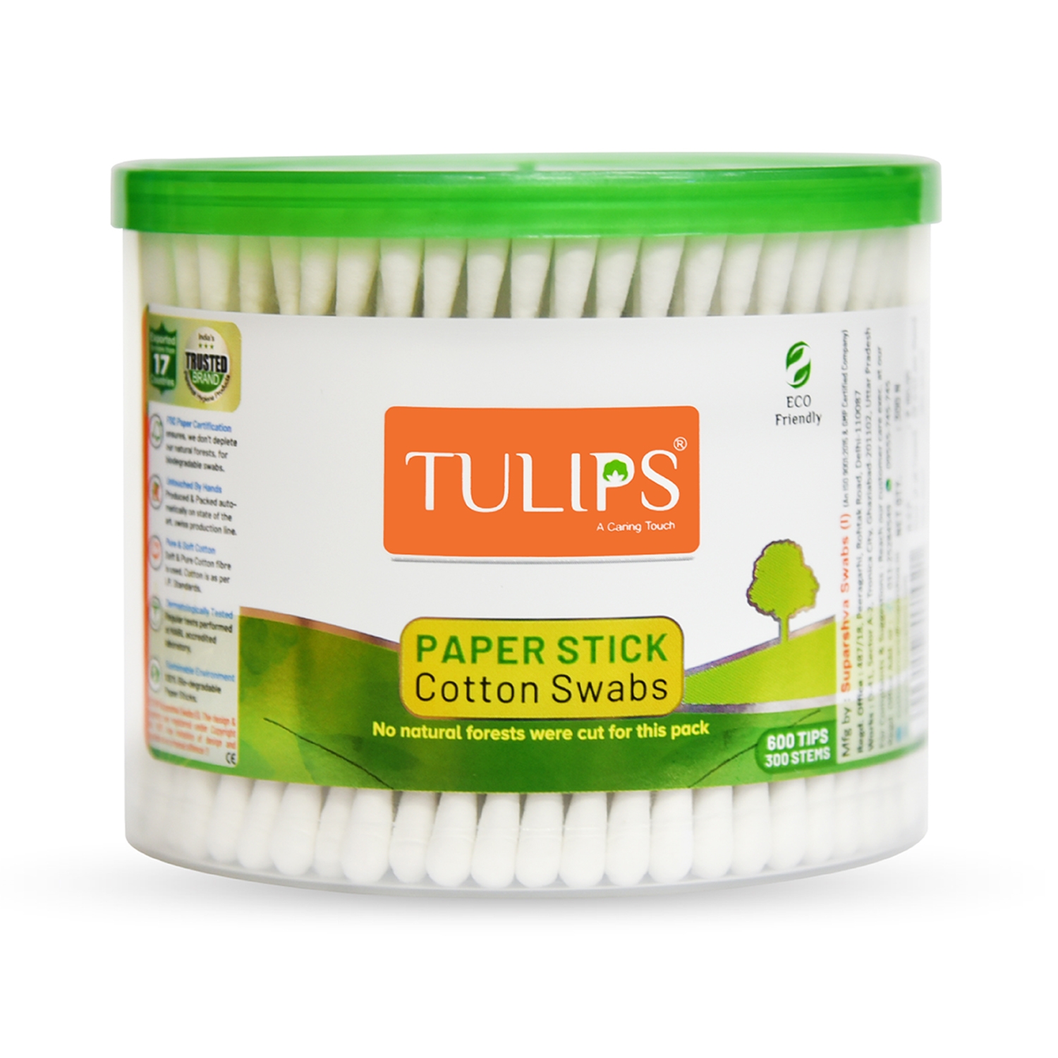 Tulips Paper Stick Cotton Buds With Jar - (300Pcs)