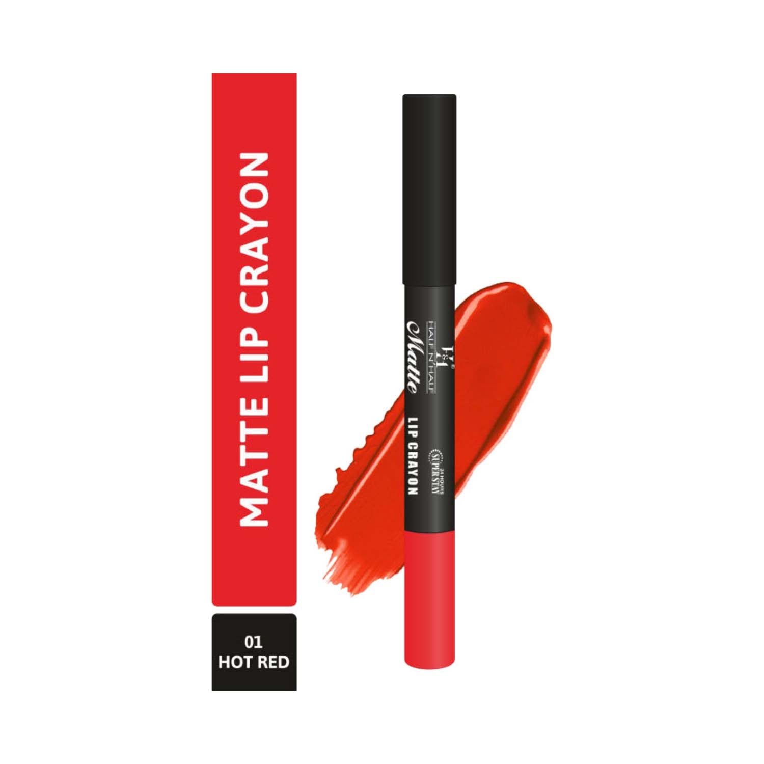 Half N Half | Half N Half Matte Velvet Soft & Long Lasting 24h Superstay Lip Crayon - 01 Hot Red (3.5g)