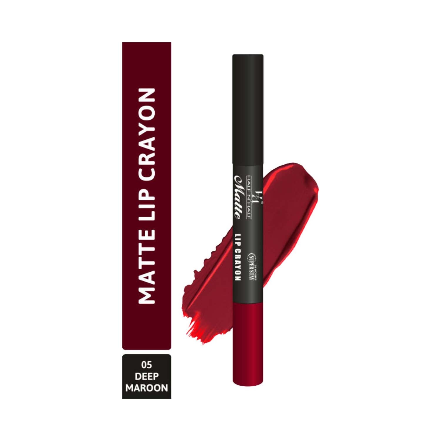 Half N Half | Half N Half Matte Velvet Soft & Long Lasting 24h Superstay Lip Crayon - 05 Deep Maroon (3.5g)