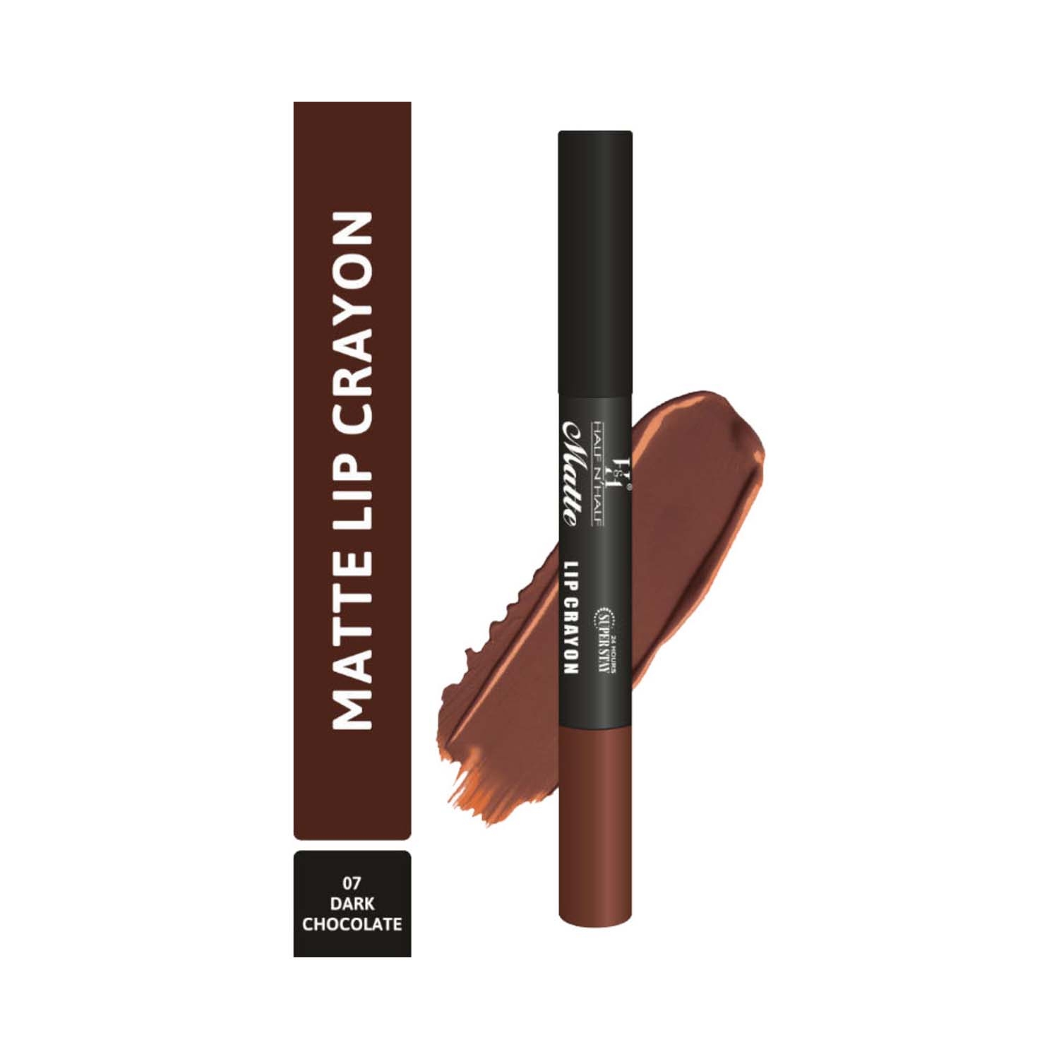 Half N Half Matte Velvet Soft & Long Lasting 24h Superstay Lip Crayon - 07 Dark Chocolate (3.5g)
