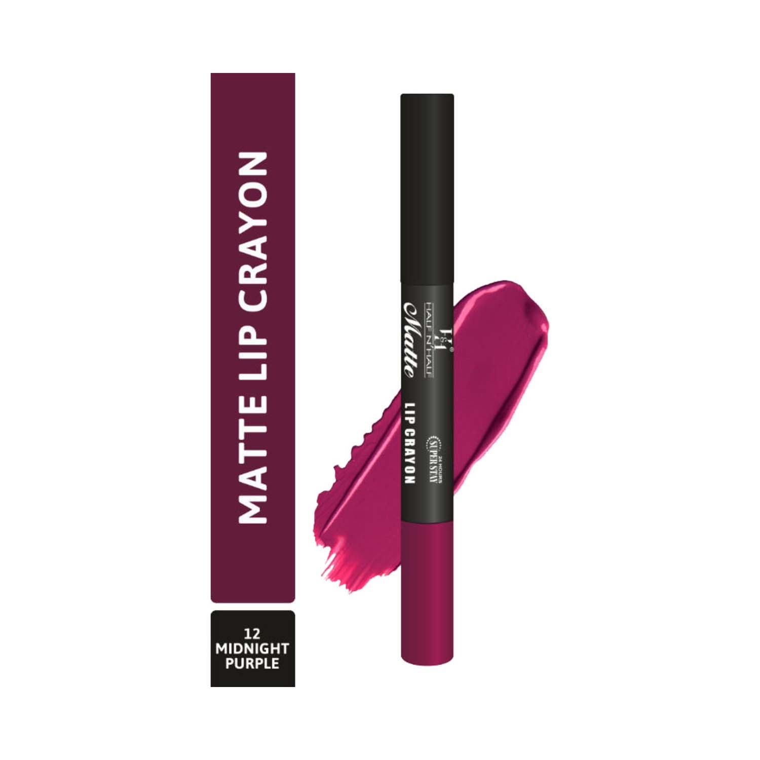 Half N Half | Half N Half Matte Velvet Soft & Long Lasting 24h Superstay Lip Crayon - 12 Midnight Purple (3.5g)