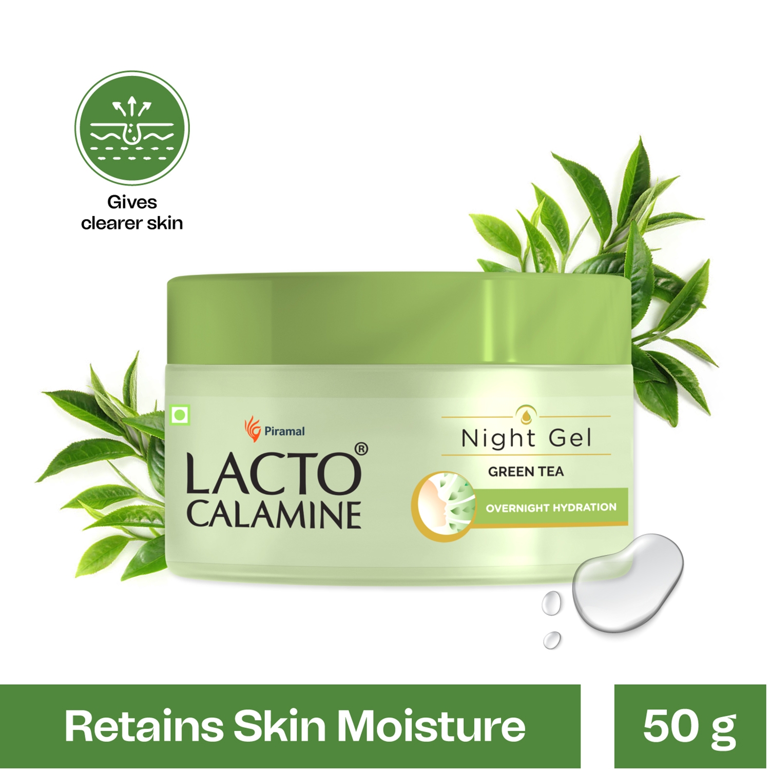 Lacto Calamine Night Gel With Green Tea + Glycolic Acid & Niacinamide for Overnight Hydration (50g)