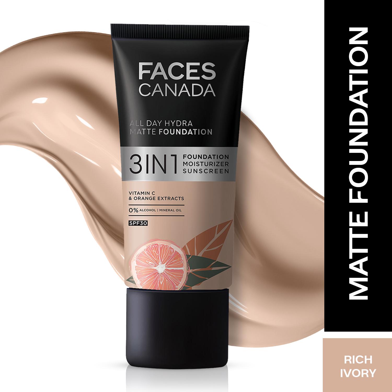 Faces Canada | Faces Canada 3in1 All Day Hydra Matte Foundation + Moisturizer + SPF 30 - Rich Ivory 013 (25 ml)