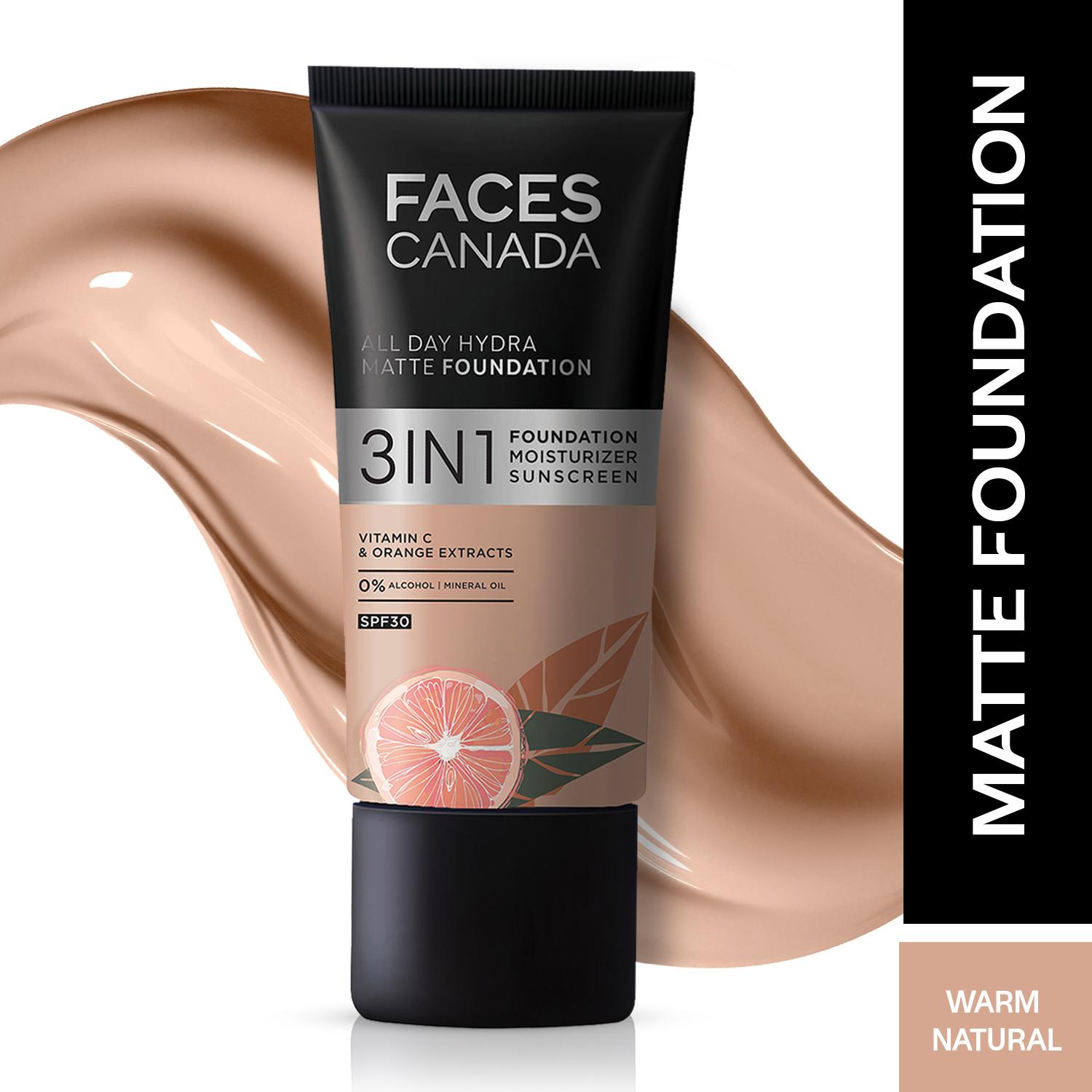 Faces Canada | Faces Canada 3in1 All Day Hydra Matte Foundation + Moisturizer + SPF 30 - Warm Natural 021 (25 ml)
