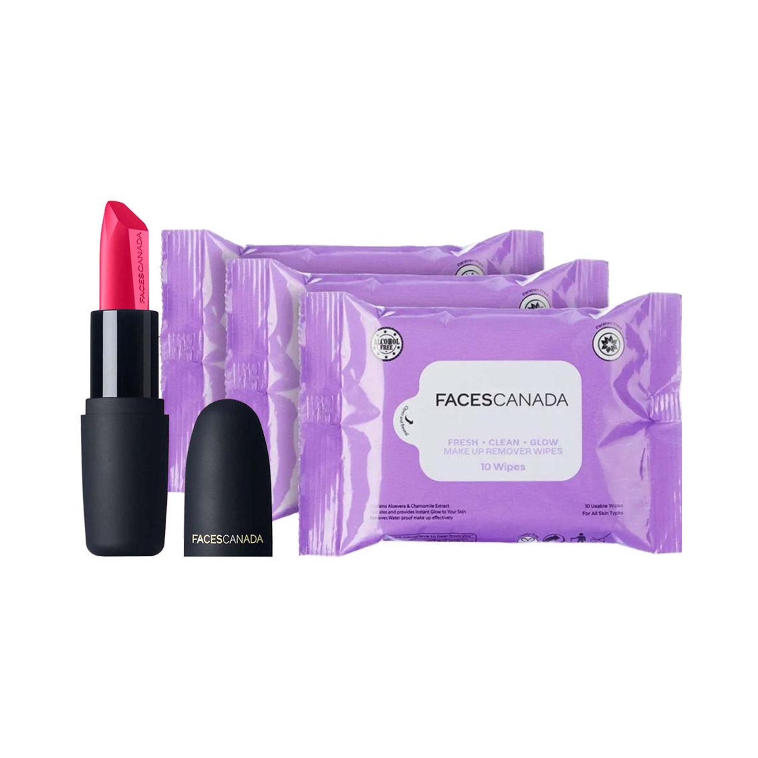 Faces Canada Lipstick And Wipes Combo - (4Pcs)