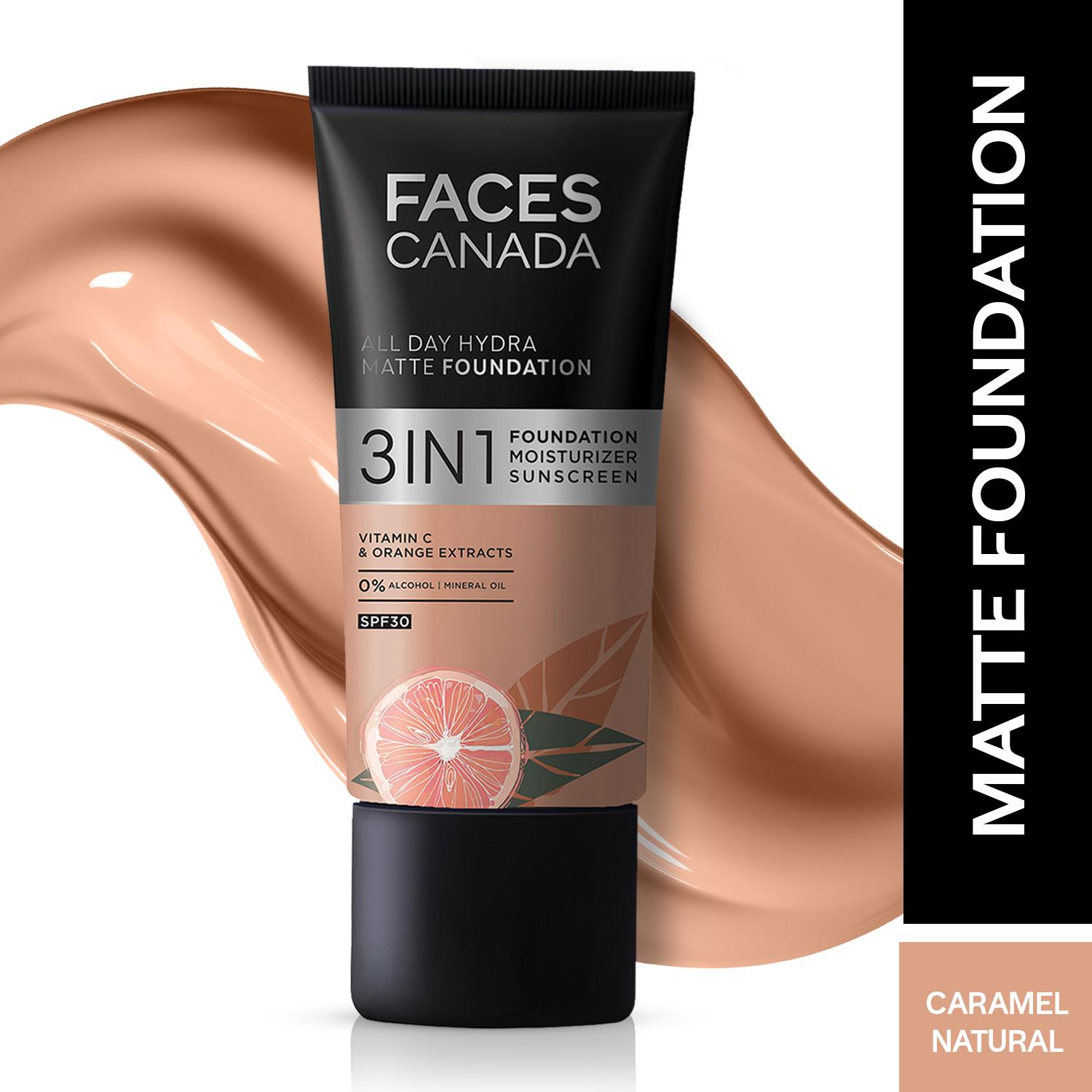 Faces Canada | Faces Canada 3in1 All Day Hydra Matte Foundation + Moisturizer + SPF 30 - Caramel Natural 023 (25 ml)