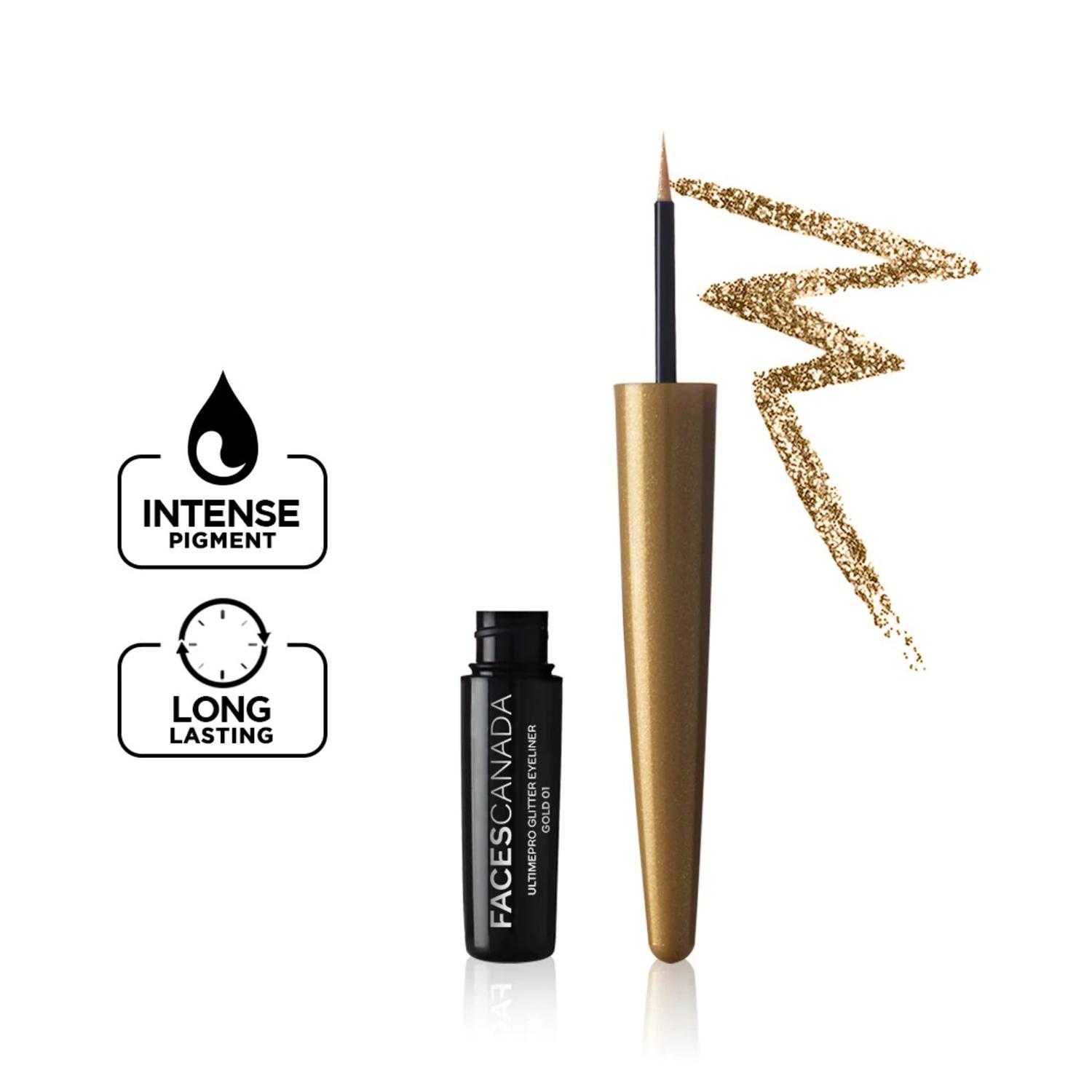Faces Canada | Faces Canada Ultime Pro Glitter Eyeliner - Gold 01, Shimmery Finish, Long-Lasting (1.7 ml)