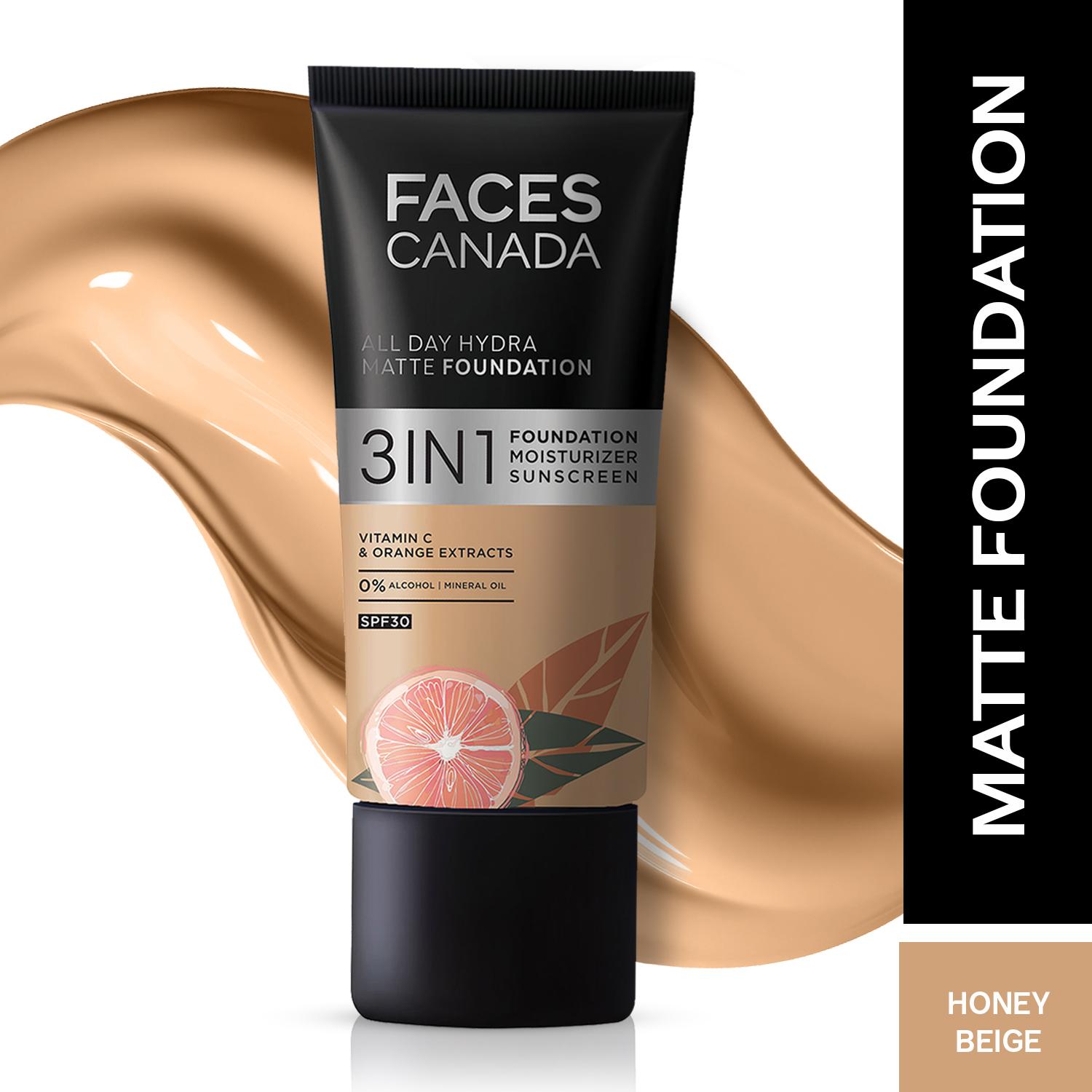 Faces Canada | Faces Canada 3in1 All Day Hydra Matte Foundation + Moisturizer + SPF 30 - Honey Beige 031 (25 ml)