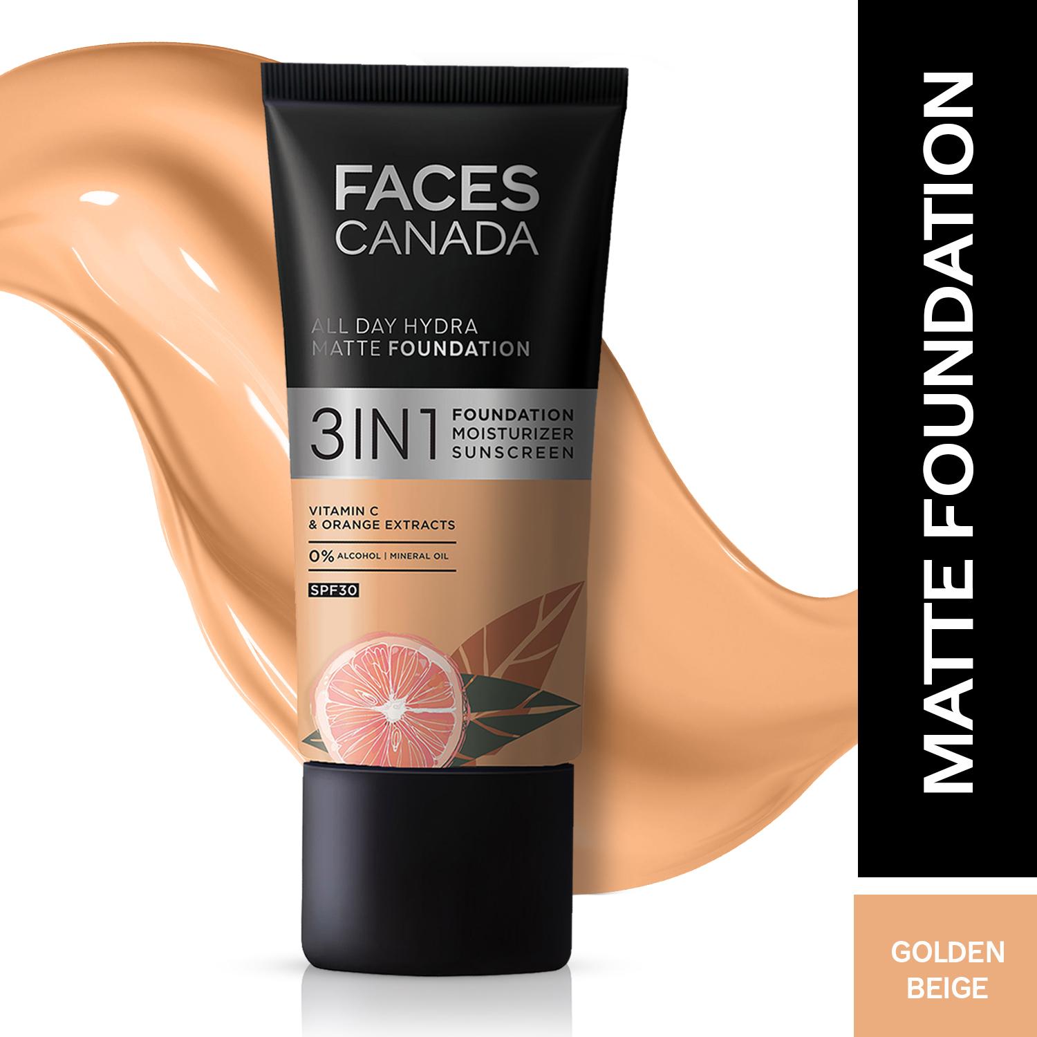 Faces Canada | Faces Canada 3in1 All Day Hydra Matte Foundation + Moisturizer + SPF 30 - Golden Beige 032 (25 ml)