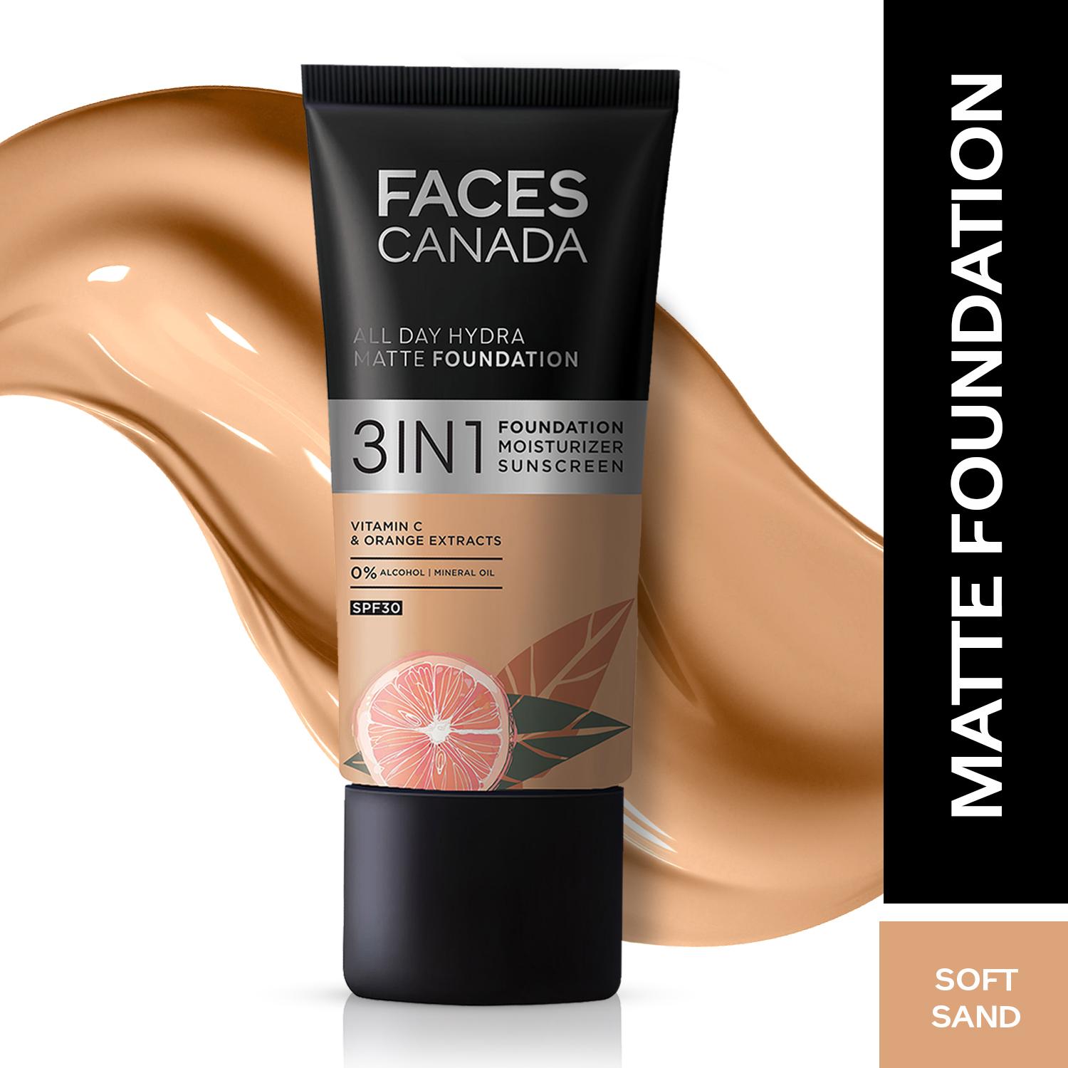 Faces Canada | Faces Canada 3in1 All Day Hydra Matte Foundation + Moisturizer + SPF 30 - Soft Sand 041 (25 ml)