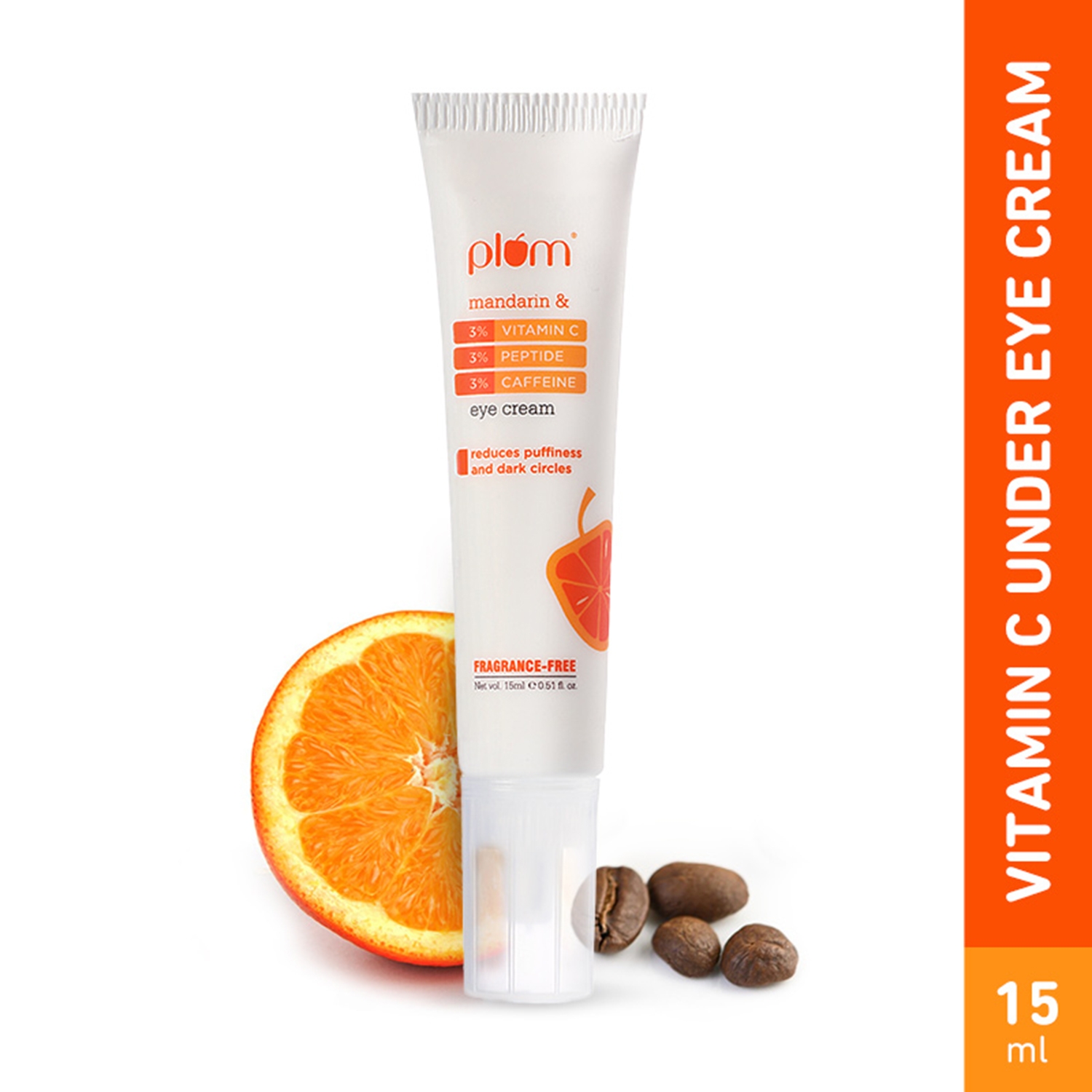 Plum Mandarin & 3% Vitamin C 3% Peptide 3% Caffeine Eye Cream, boost glow, reduces dark circle (15g)