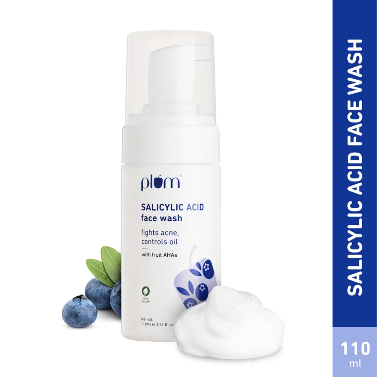 Plum | Plum 1% Encapsulated Salicylic Acid AHA Foaming Face Wash - Fights Active Acne & Oil (110ml)
