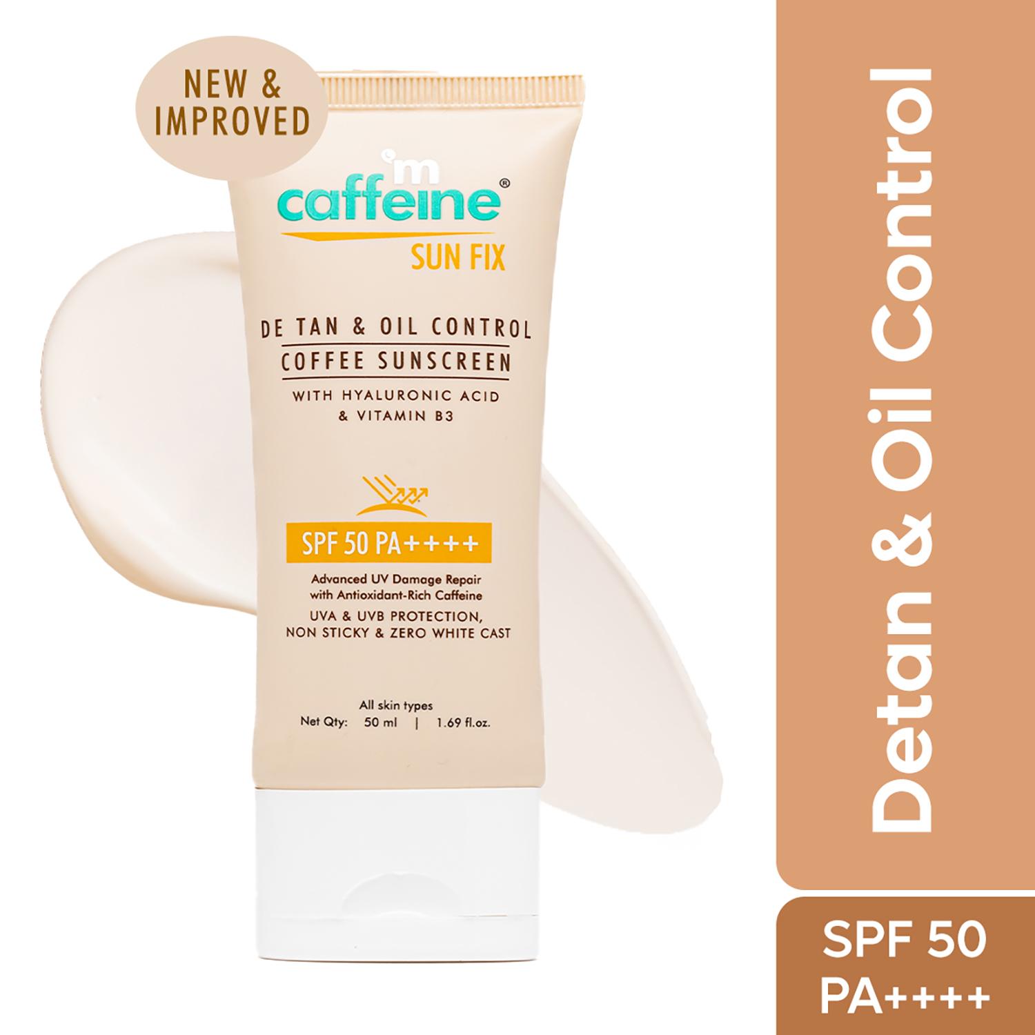 mCaffeine | mCaffeine Detan & Oil Control Sunscreen SPF 50 PA++++ with Coffee, UV Protection, No White Cast