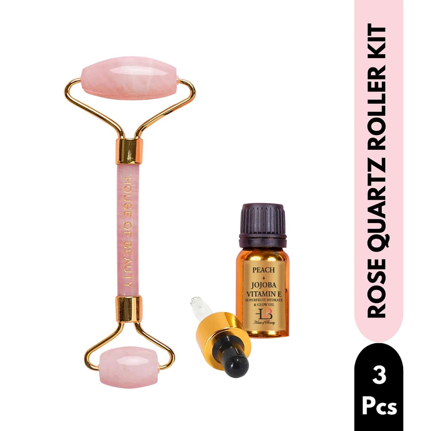 House of Beauty | House of Beauty Rose Quartz Roller Kit For Toning, Tightening, Depuffing Face & Undereyes (3 Pcs)