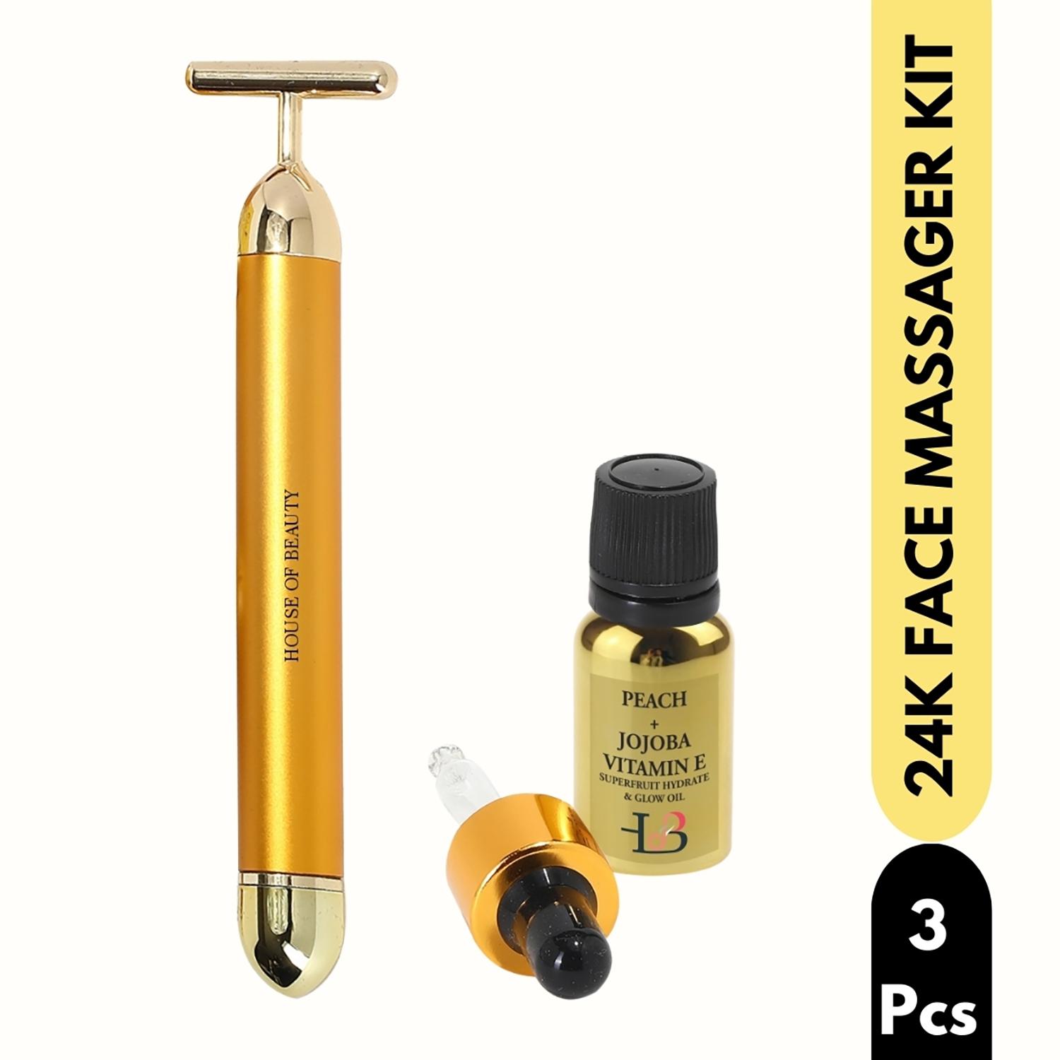 House of Beauty | House of Beauty 24K Face Massager Kit For Undereye Puffiness, Dark Circles,Face Tightening (3 Pc)