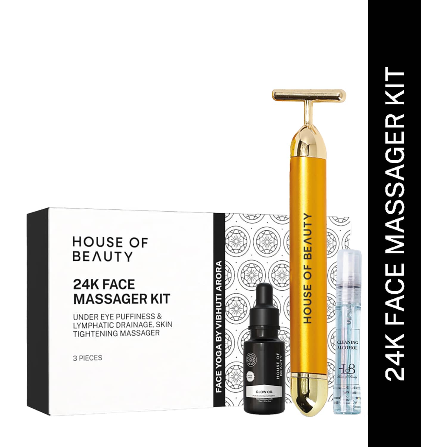 House of Beauty | House of Beauty 24K Face Massager Kit For Undereye Puffiness, Dark Circles,Face Tightening (3 Pc)