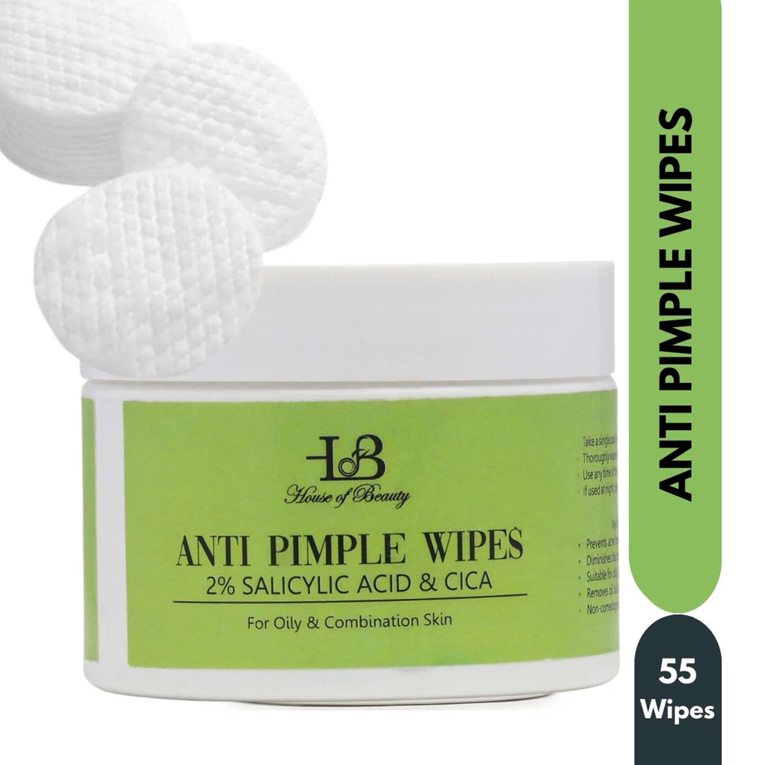 House of Beauty Anti Pimple Wipes with 2 Salicylic Acid & Cica (55 Pads)