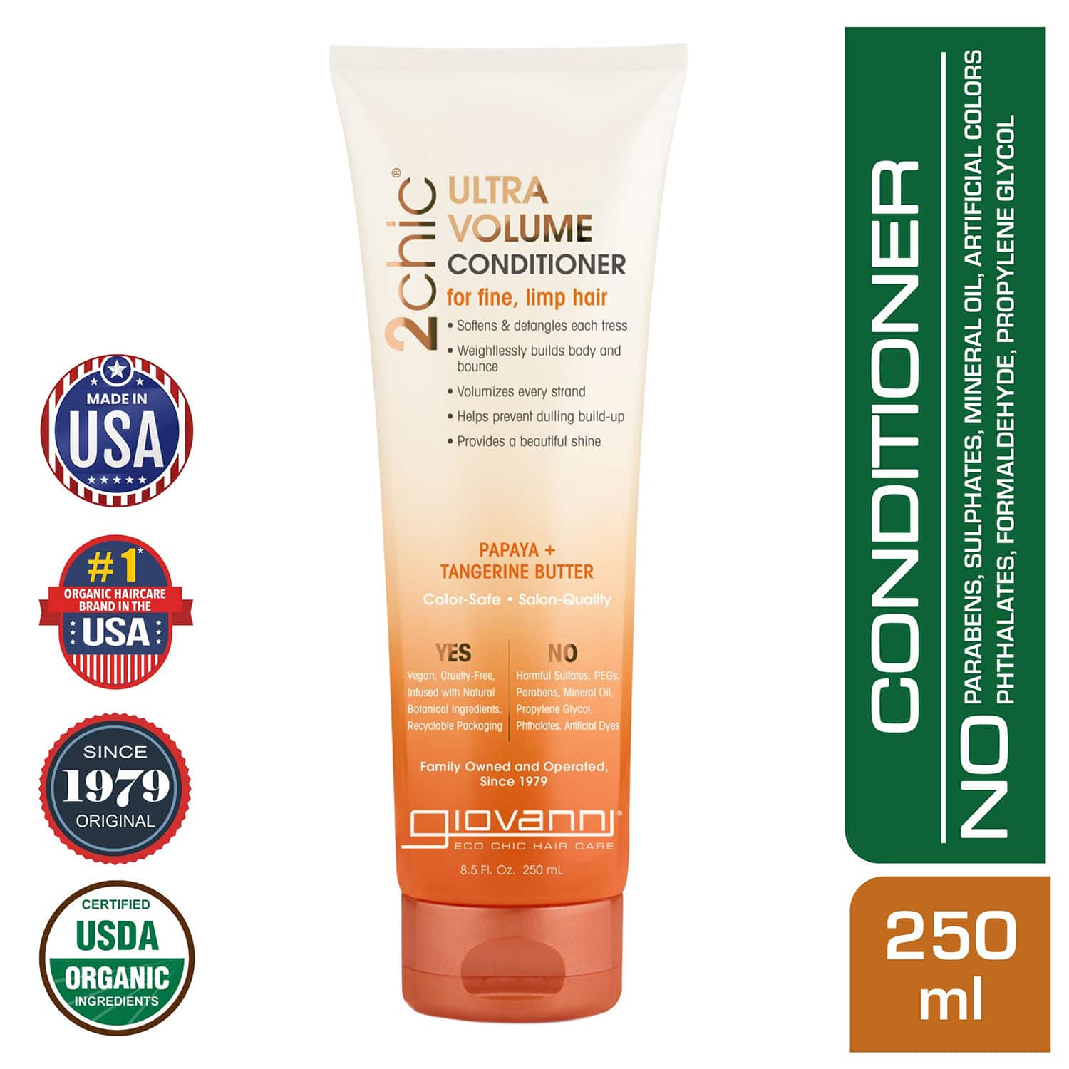Giovanni | Giovanni Organic 2Chic Tangerine & Papaya Butter Ultra - Volume Conditioner (250ml)