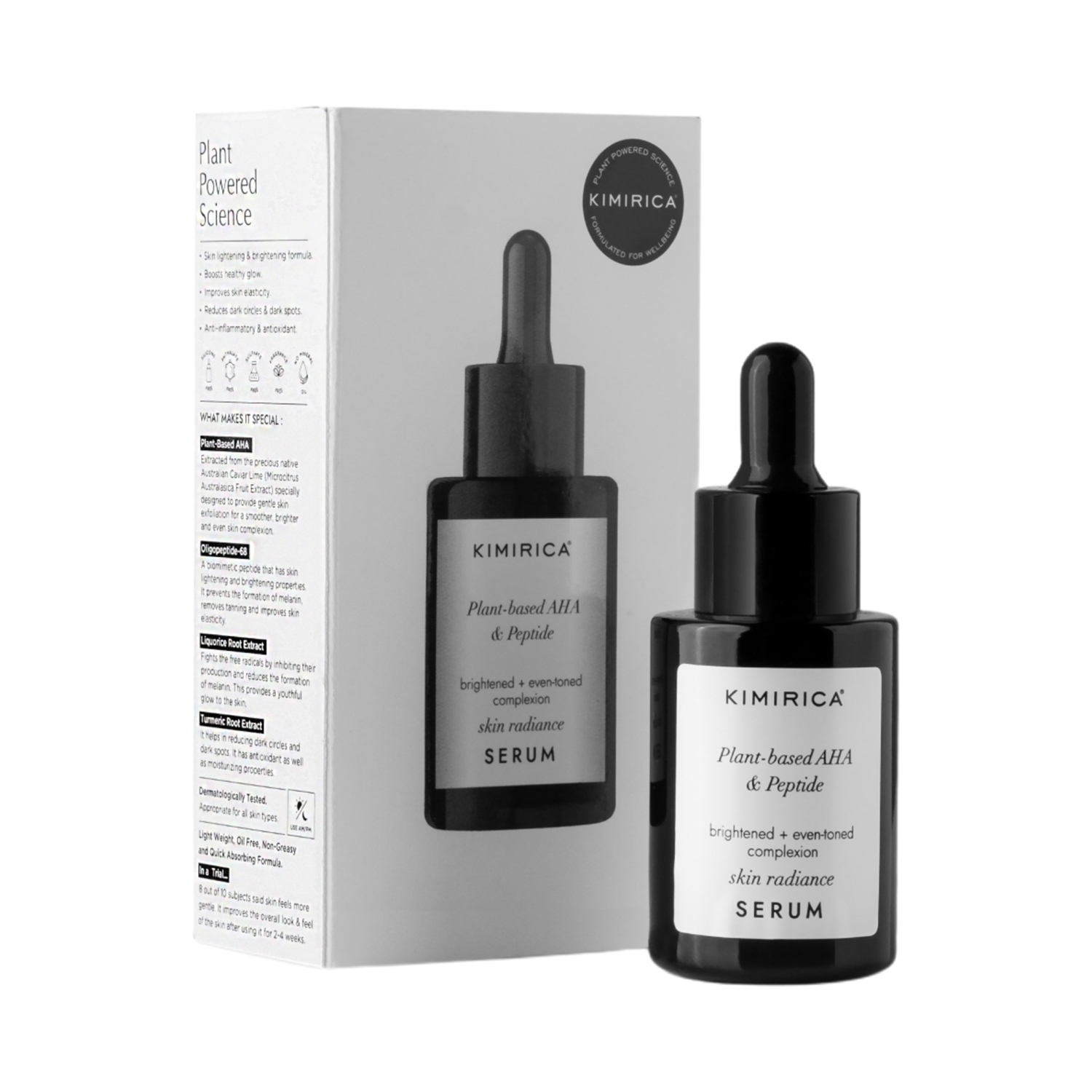 Kimirica Skin Radiance Face Serum with 100% Plant-based AHA & Peptide for Youthful Glow (30 ml)