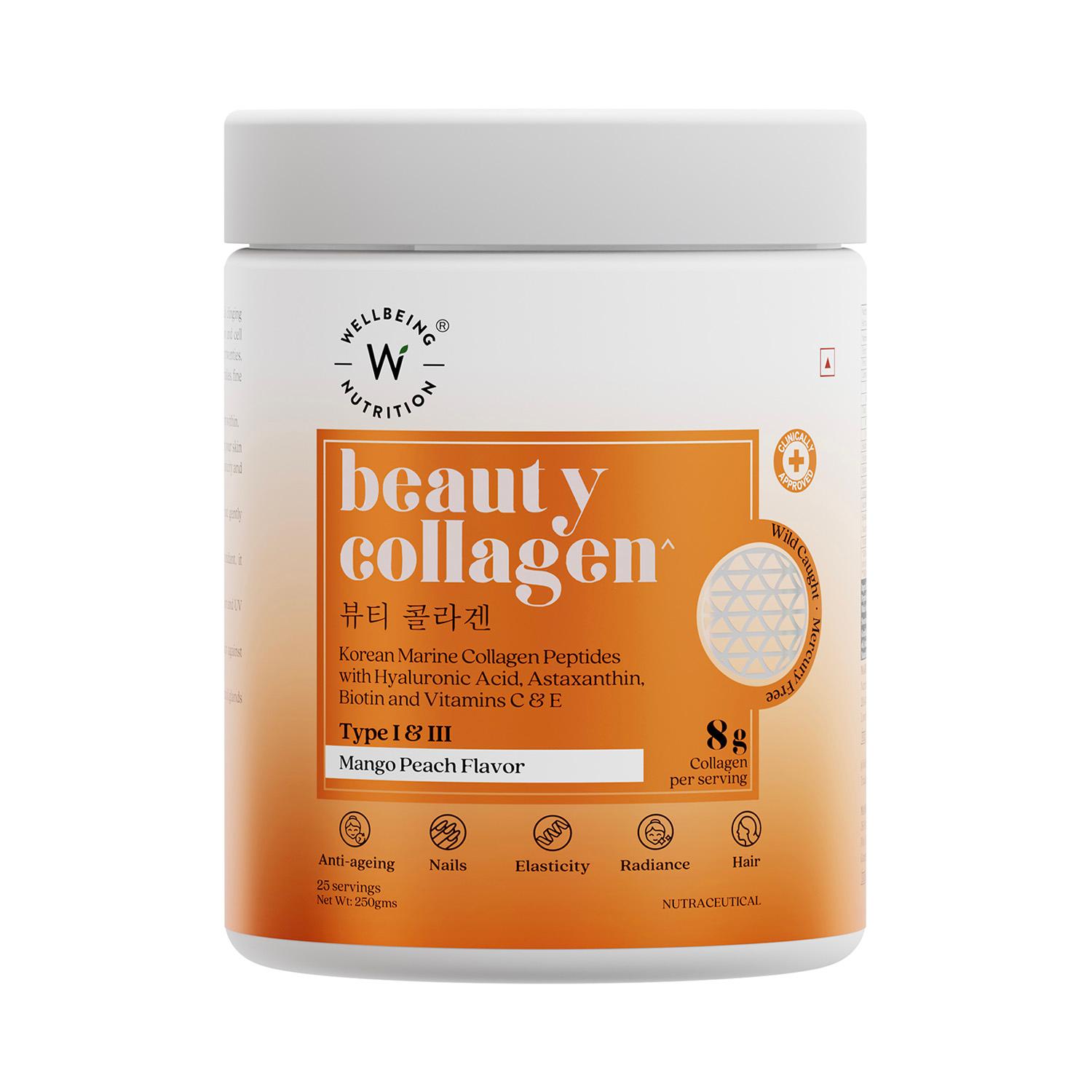 Wellbeing Nutrition | Wellbeing Nutrition Beauty Pure Marine Collagen with Hyaluronic Acid Supplements - Mango Peach Flavor (250 g)