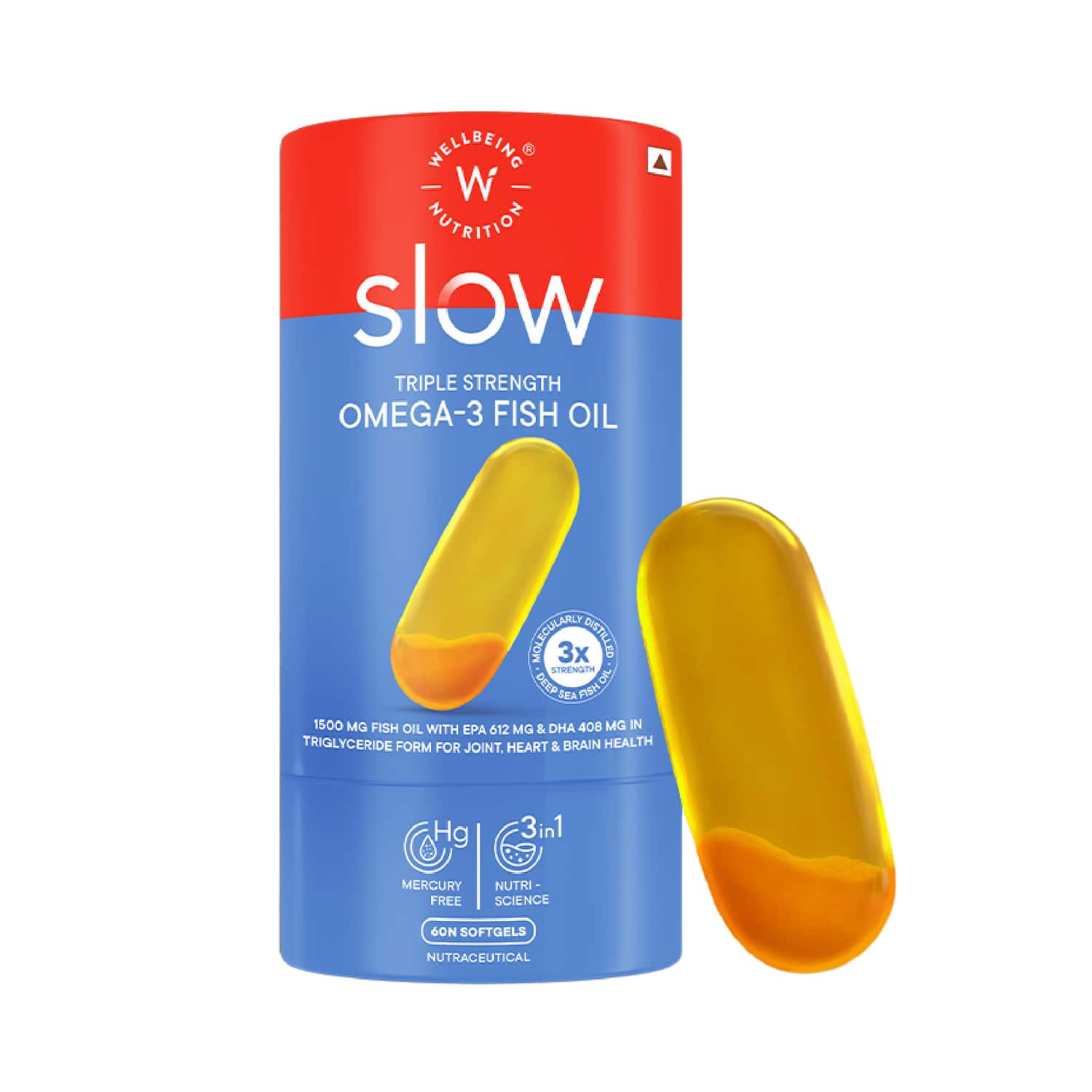 Wellbeing Nutrition | Wellbeing Nutrition Slow Triple Strength Omega 3 Fish Oil Capsules for Men and Women (60 Capsules)