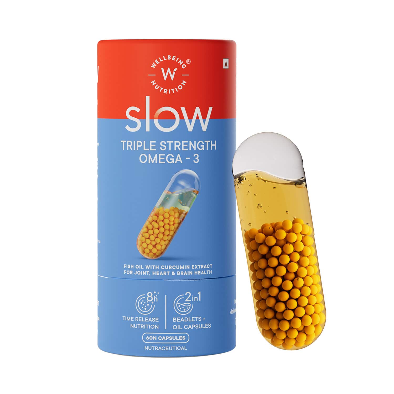Wellbeing Nutrition | Wellbeing Nutrition Slow Triple Strength Omega 3 Fish Oil Capsules for Men and Women (60 Capsules)