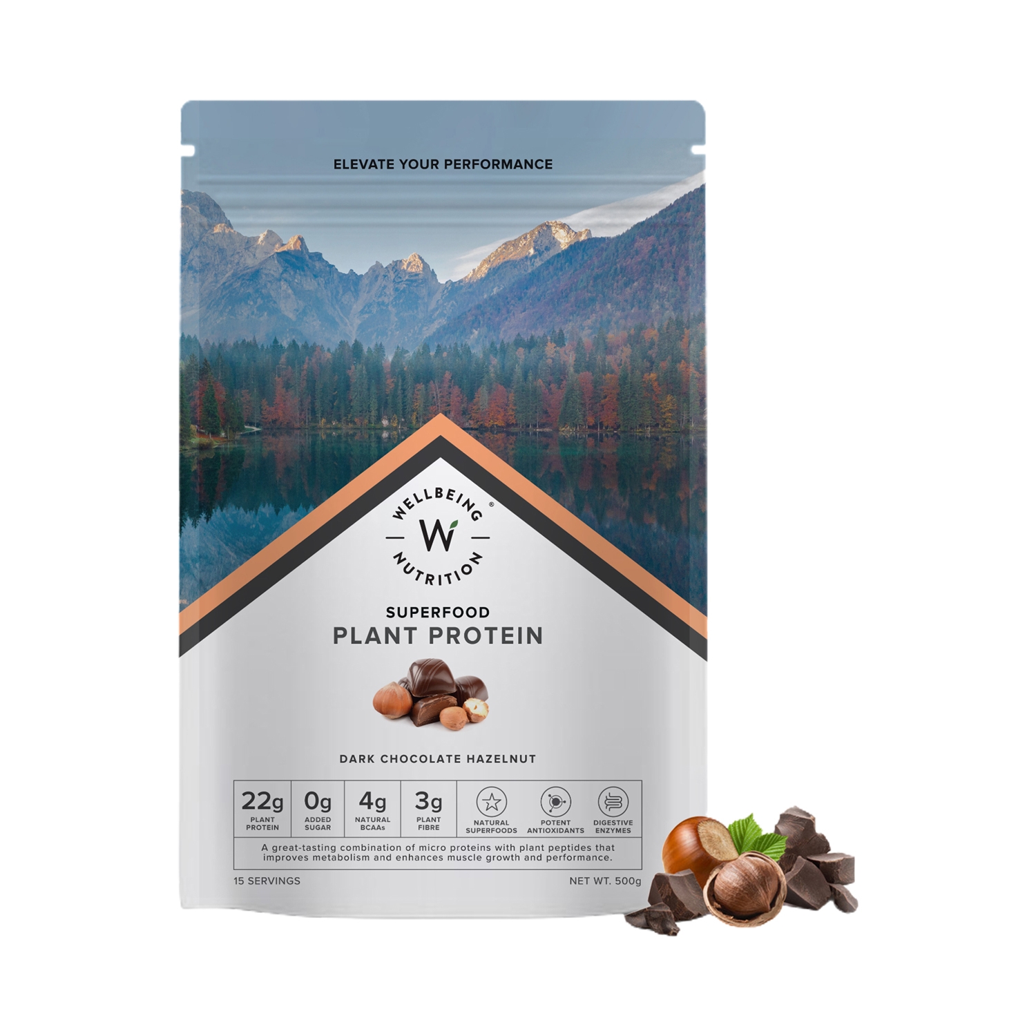 Wellbeing Nutrition | Wellbeing Nutrition Superfood Plant Protein Isolate with 5g BCAA & 3g Fiber in Chocolate Hazelnut