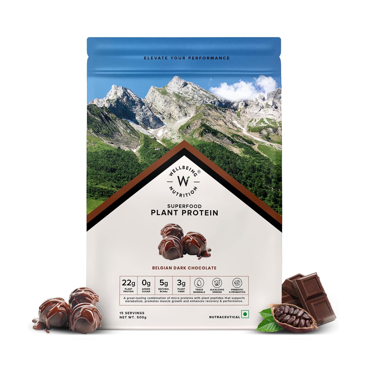 Wellbeing Nutrition | Wellbeing Nutrition Vegan Protein -  Belgian Dark chocolate (500 g)
