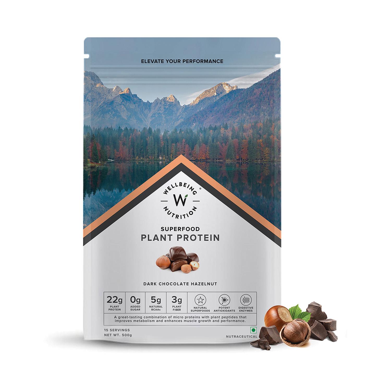 Wellbeing Nutrition | Wellbeing Nutrition Superfood Plant Protein Isolate with 5g BCAA & 3g - Dark Chocolate Hazelnut (500 g)