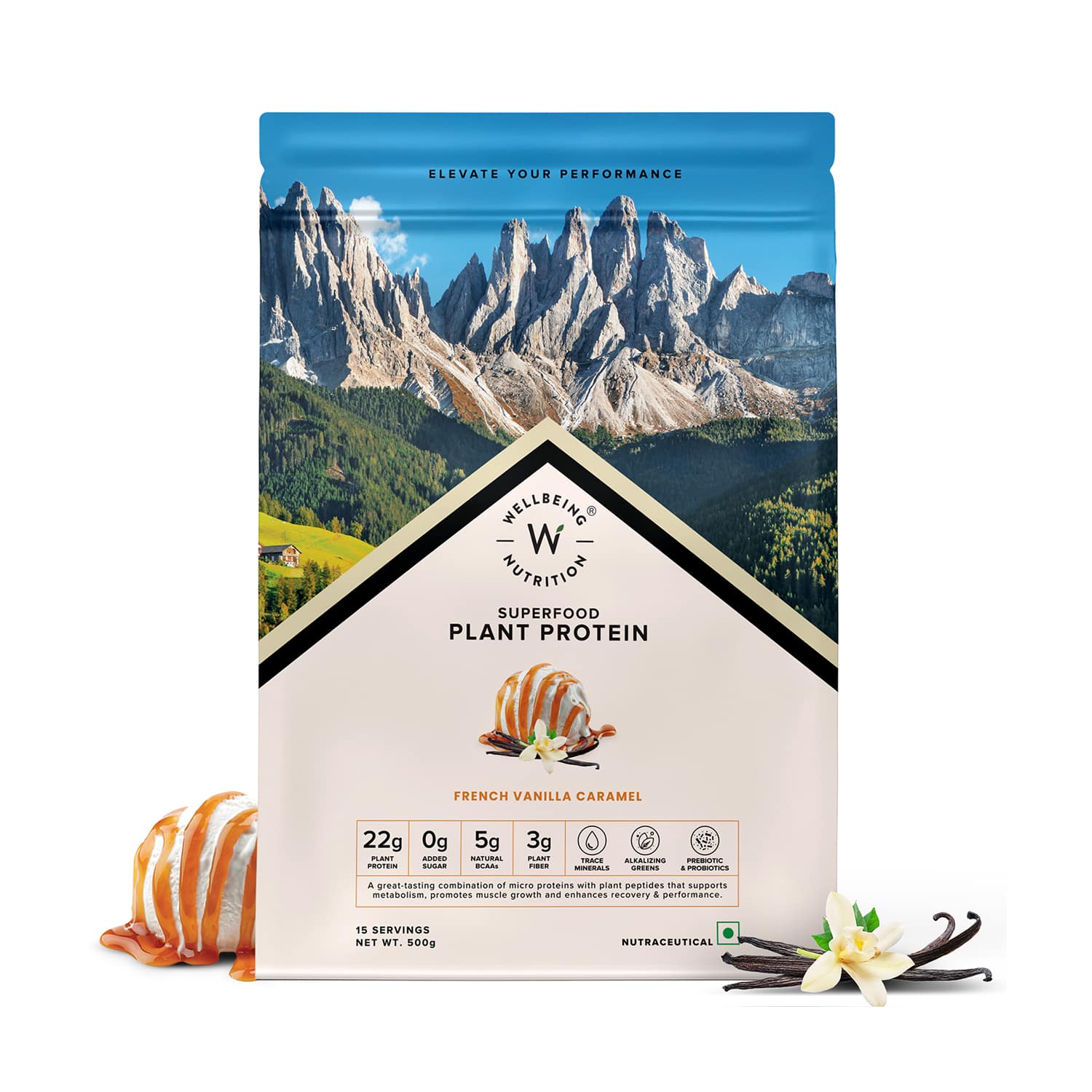 Wellbeing Nutrition | Wellbeing Nutrition Vegan Protein -  French Vanilla Caramel (500 g)
