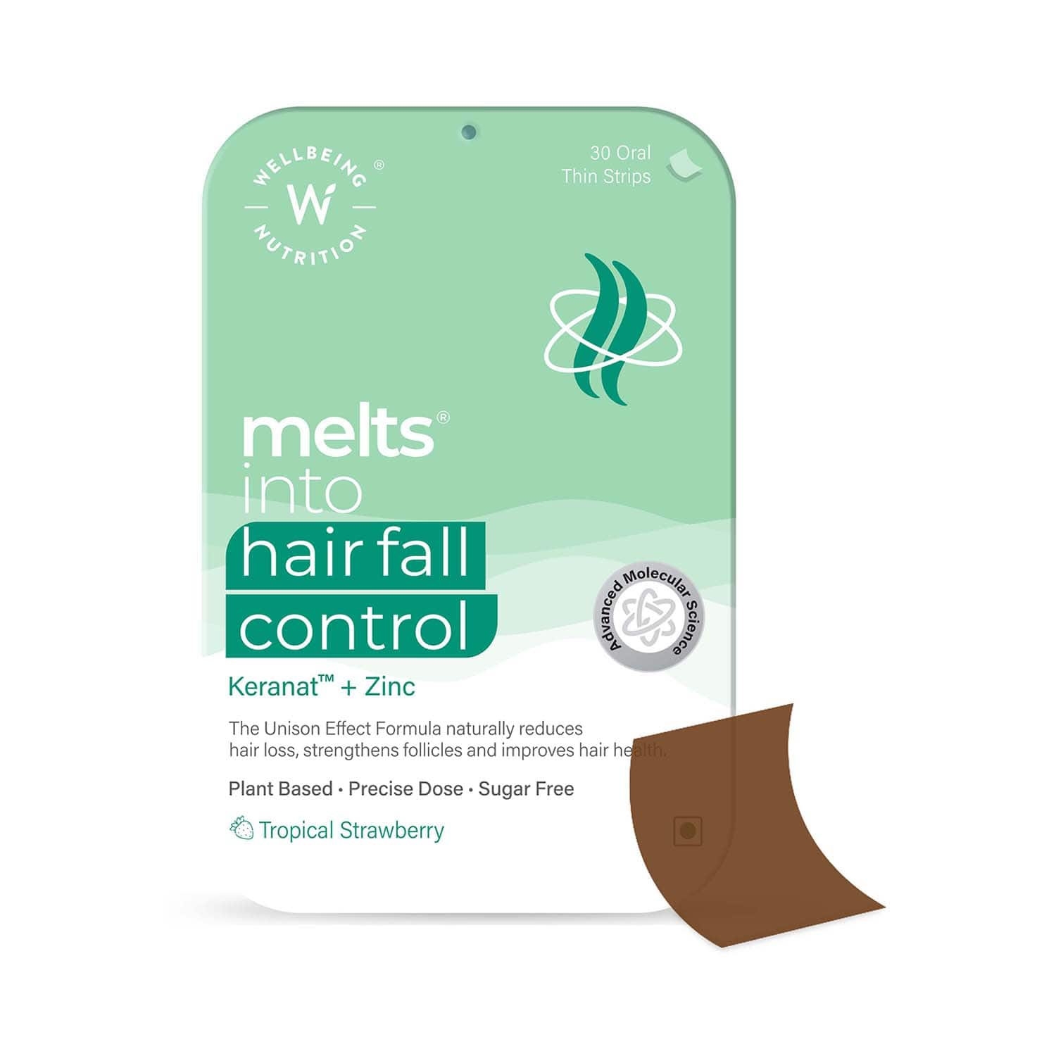 Wellbeing Nutrition | Wellbeing Nutrition Melts Hair Fall Control Keranat & Zinc- Plant-Based Hair Loss Support (30 Strips)