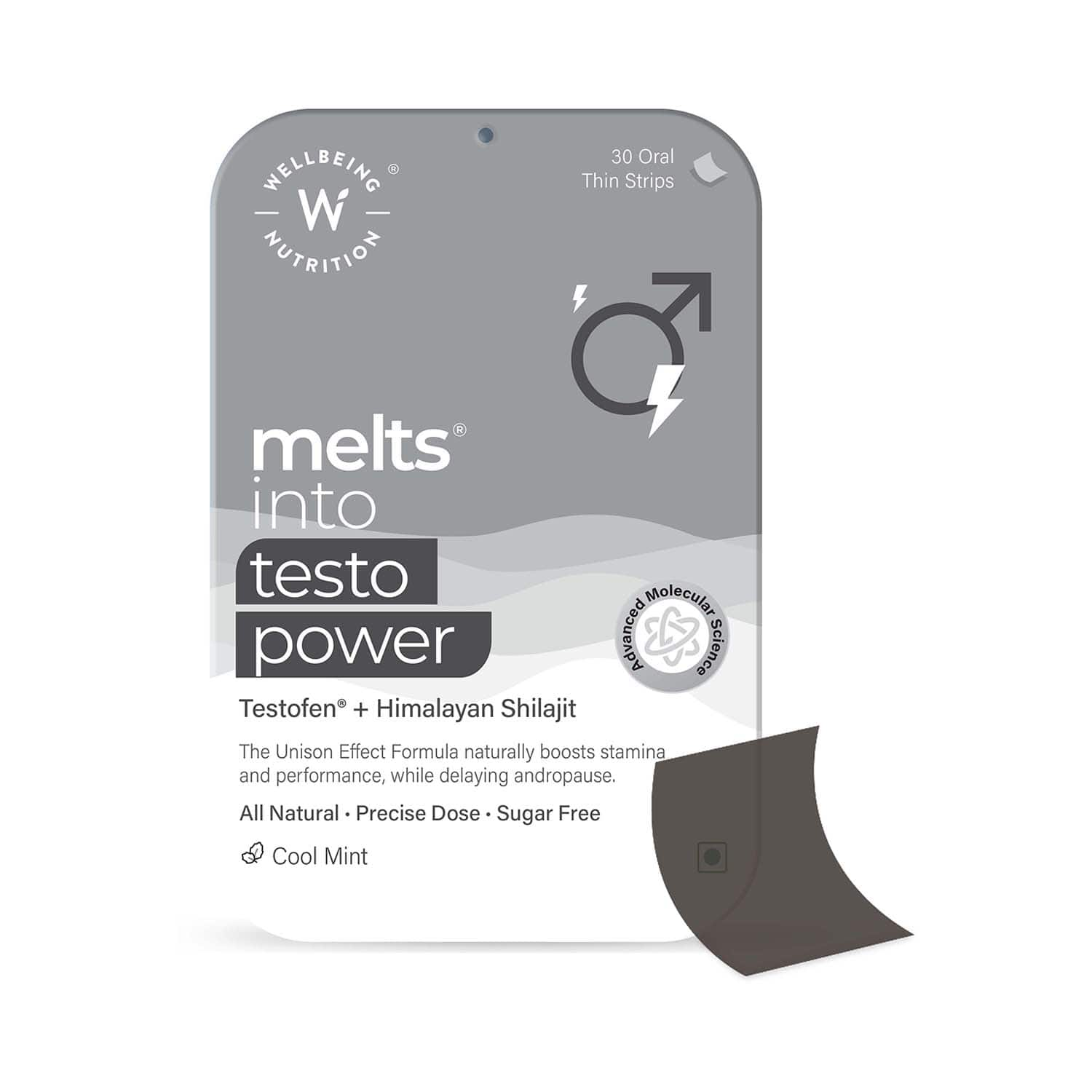 Wellbeing Nutrition | Wellbeing Nutrition Melts Testo Power Testofen, Himalayan Shilajit, Ginkgo biloba (30 Strips)