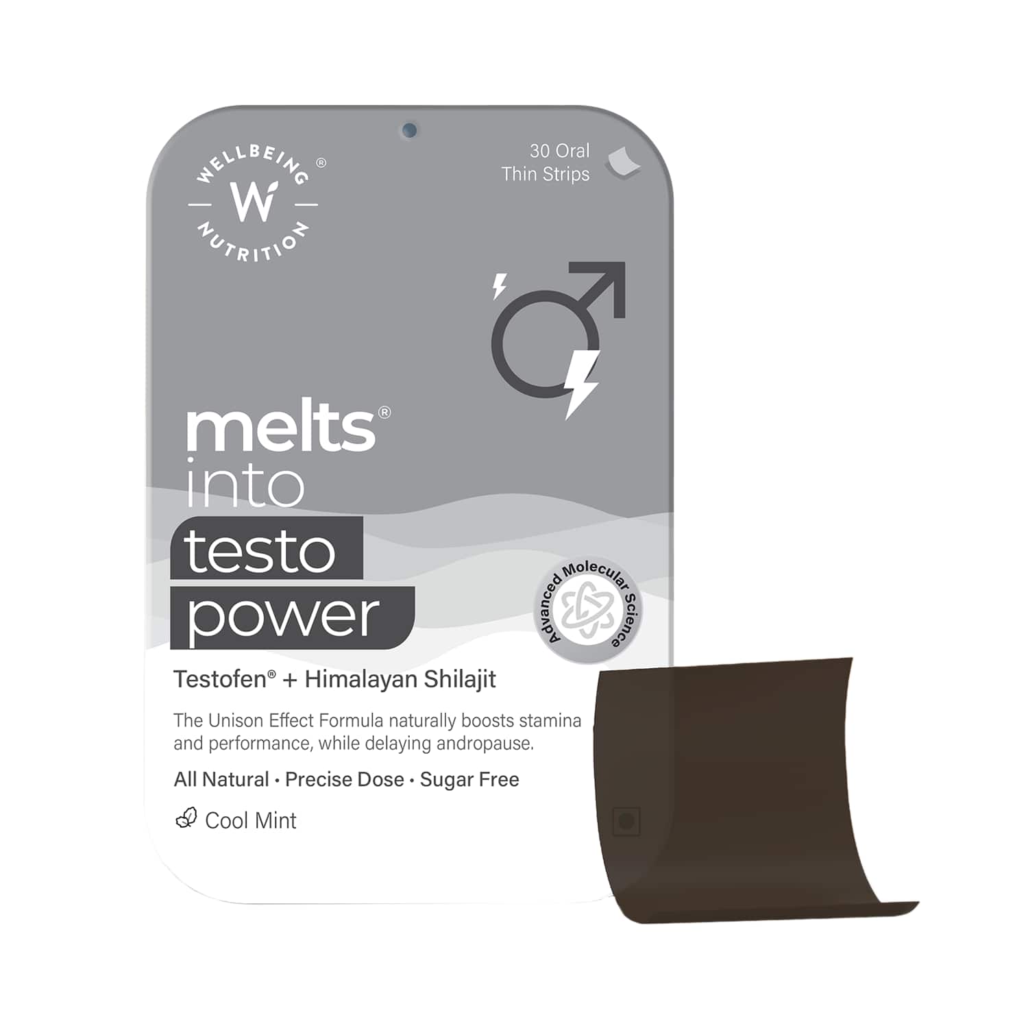 Wellbeing Nutrition | Wellbeing Nutrition Melts Testo Power Testofen, Himalayan Shilajit, Ginkgo biloba (30 Strips)