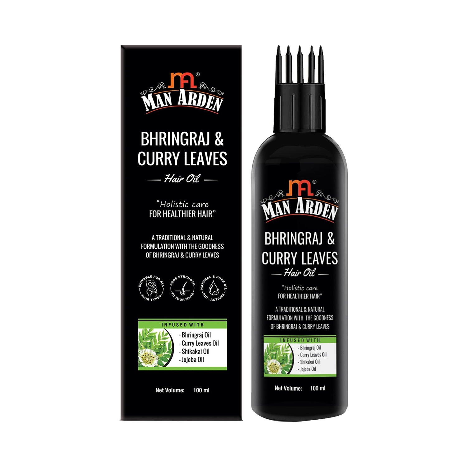 Man Arden | Man Arden Bhringraj & Curry Leaves Hair Oil For Hair Strength With Shikakai Oil & Jojoba Oil (100ml)