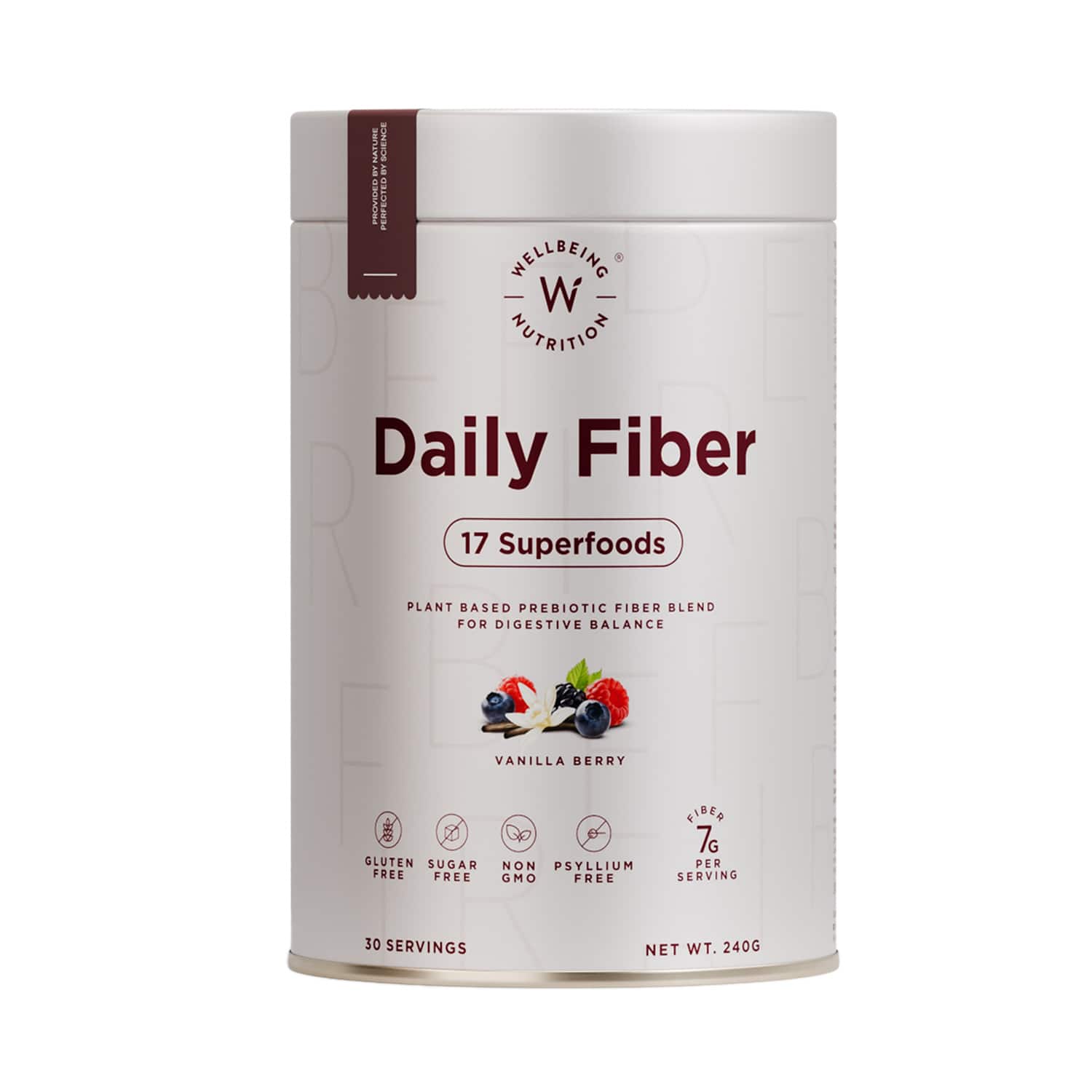 Wellbeing Nutrition | Wellbeing Nutrition Daily Prebiotic Fiber 17 Superfoods Bloating Indigestion Vanilla Berry (240 g)