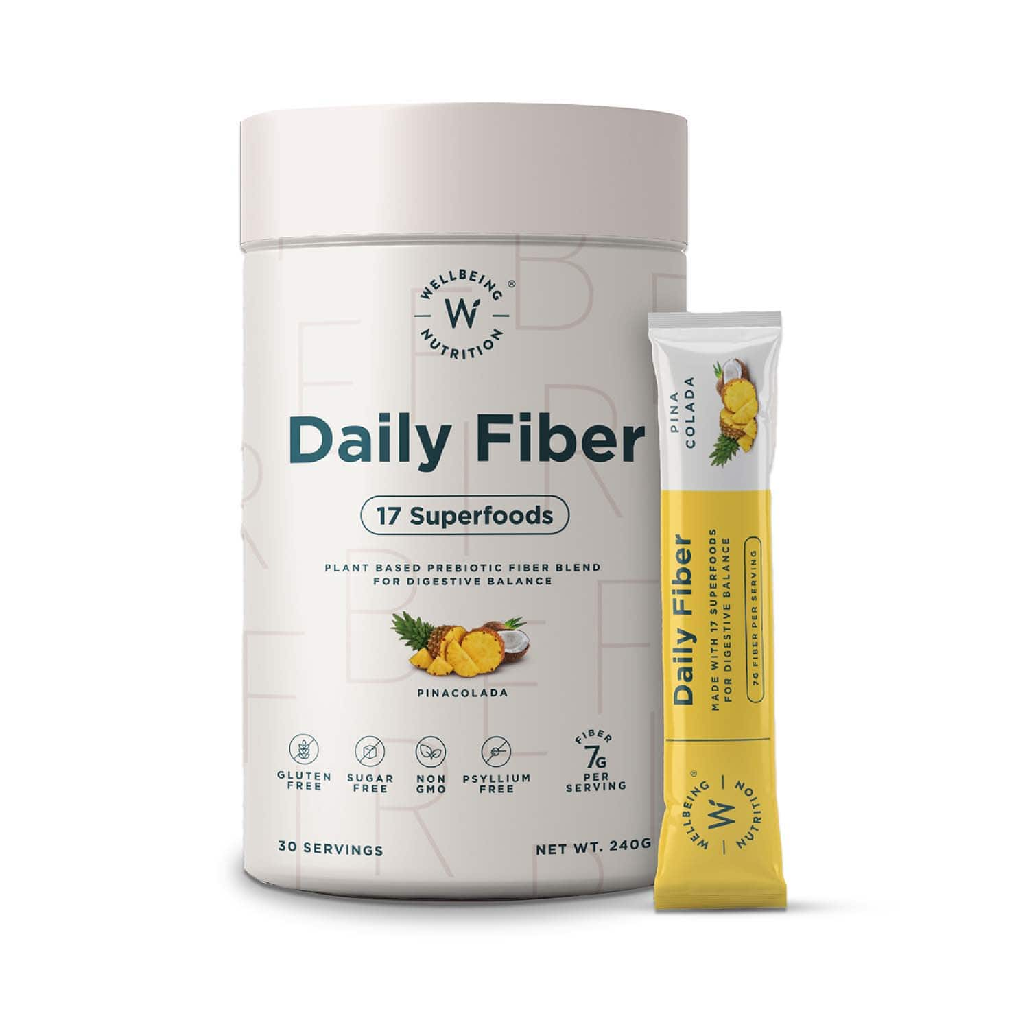 Wellbeing Nutrition | Wellbeing Nutrition Daily Fiber Powder, Weight Management, Manages Sugar Control, Bloating, Constipation - Pina Colada 30 Servings