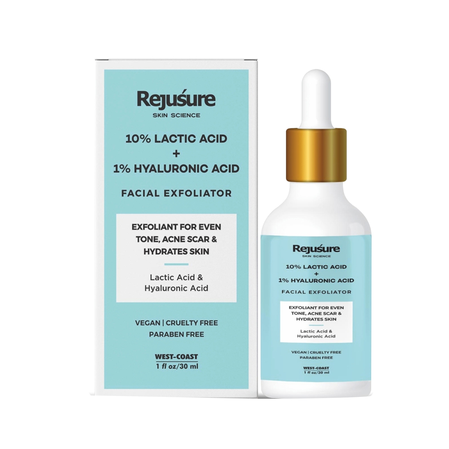 Rejusure | Rejusure Lactic Acid 10% + Hyaluronic Acid 1% Facial Exfoliator Serum (30ml)