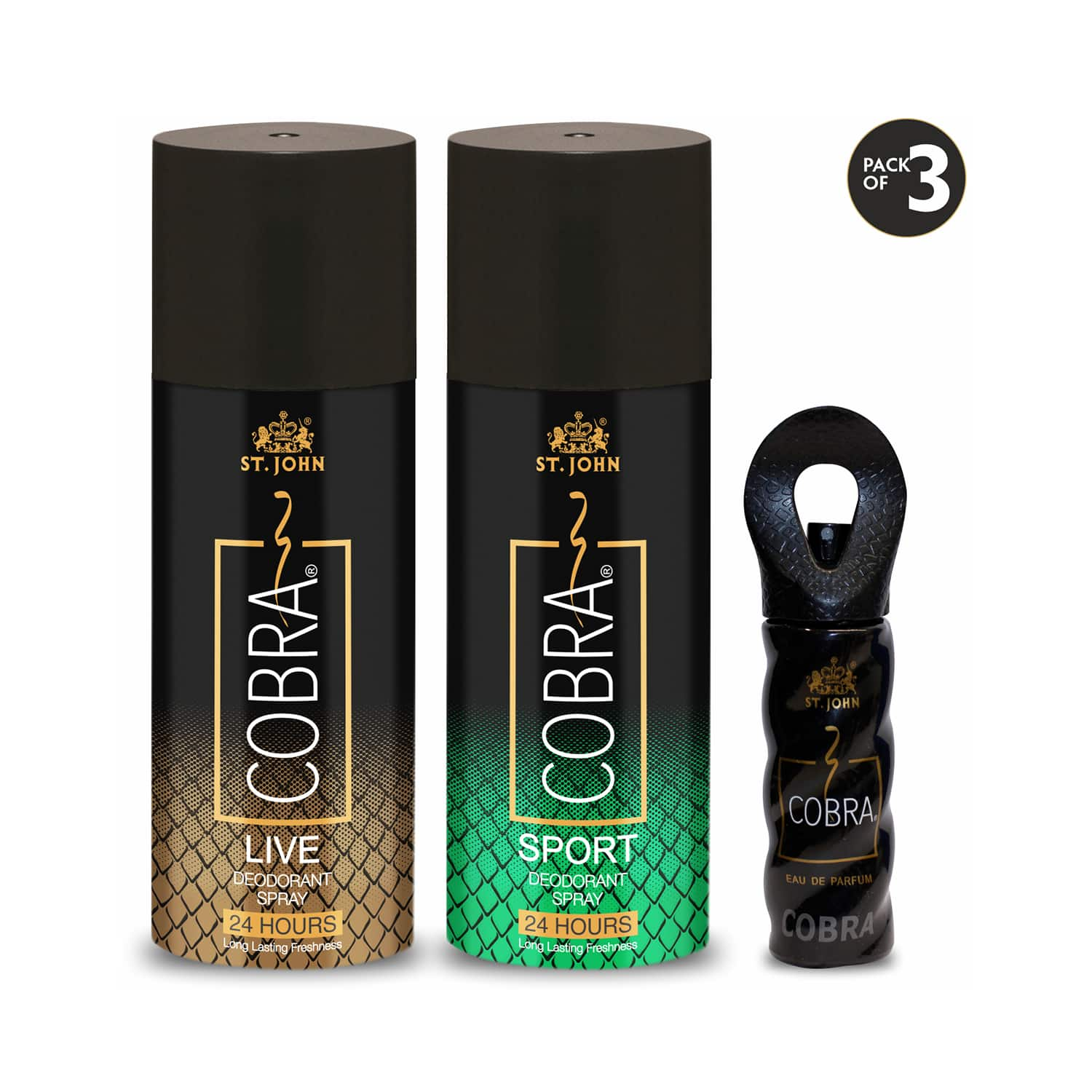 ST.JOHN | ST.JOHN Cobra Deodorant Men Live & Sports Limited Edition Deodorant Spray (3 Pcs)