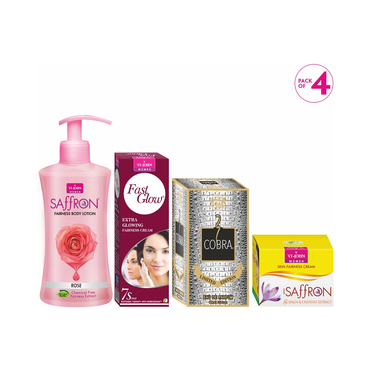 VI-JOHN | VI-JOHN Women Fairness Cream Care Saffron Haldi Chandan, Fast Glow, Eau De Parfum, Rose Body Lotion