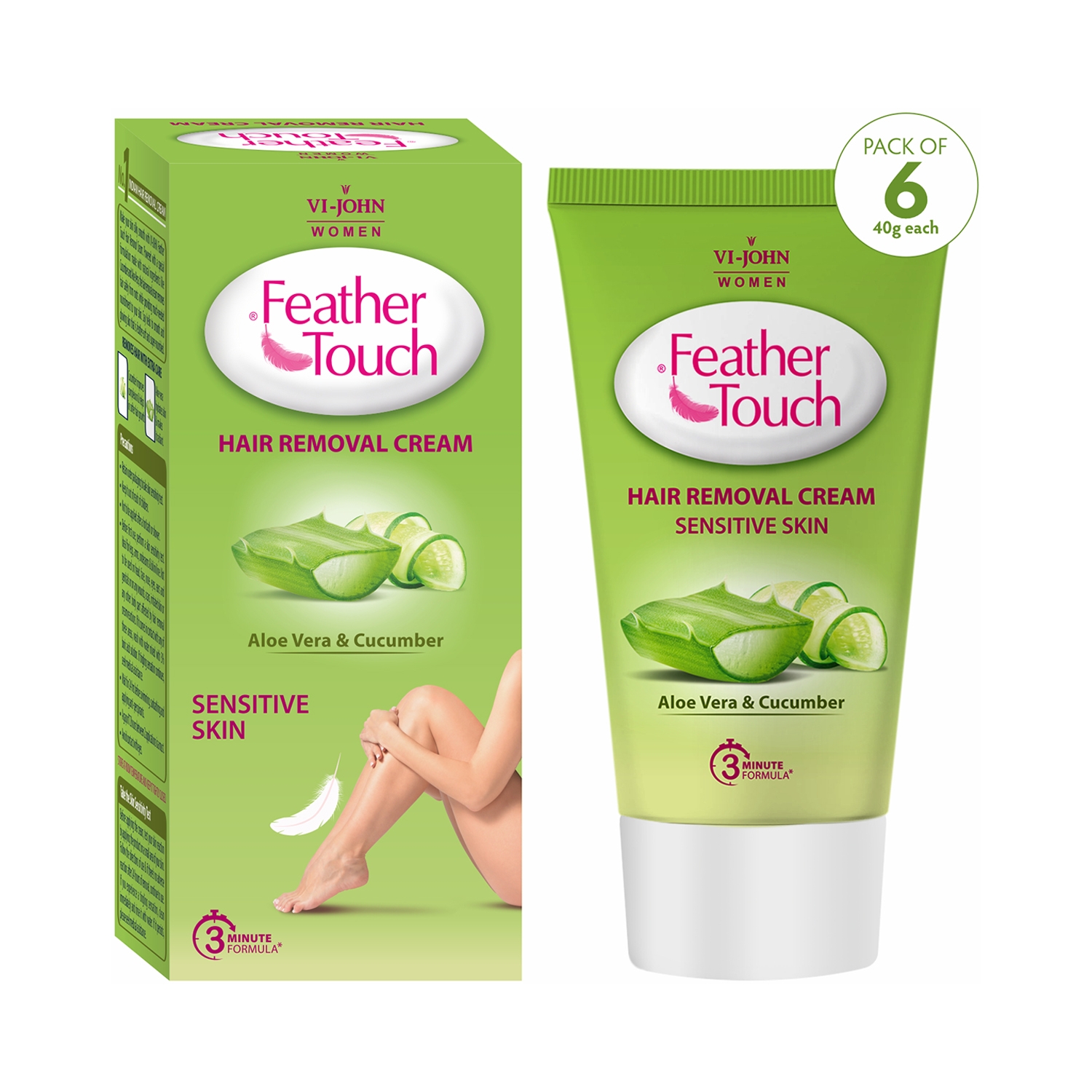 VI-JOHN | VI-JOHN Feather Touch Aloe Vera & Cucumber Hair Removal Cream (Pack of 6)