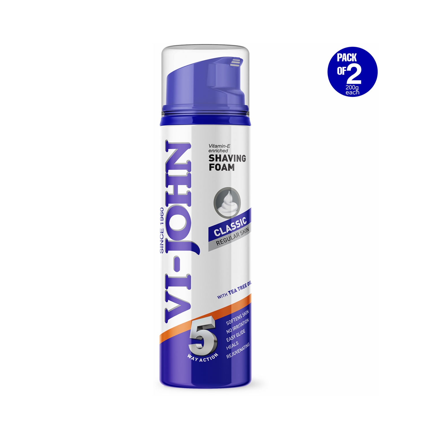 VI-JOHN | VI-JOHN Classic Vitamin E Enriched 5 Way Action Shaving Foam (Pack of 2)